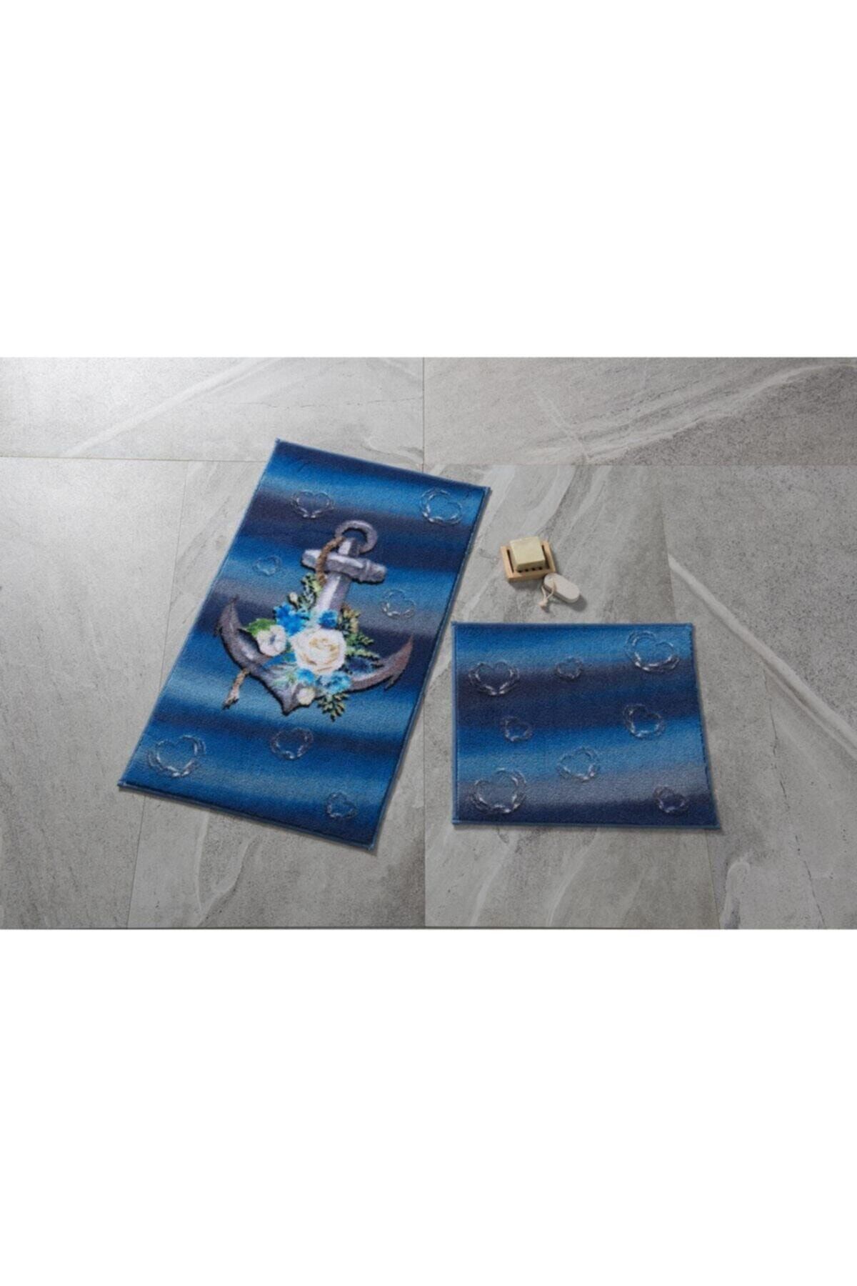 Confetti 2'li Klozet Takımı Romantic Anchor Koyu Mavi 57x100 50x57 Cm