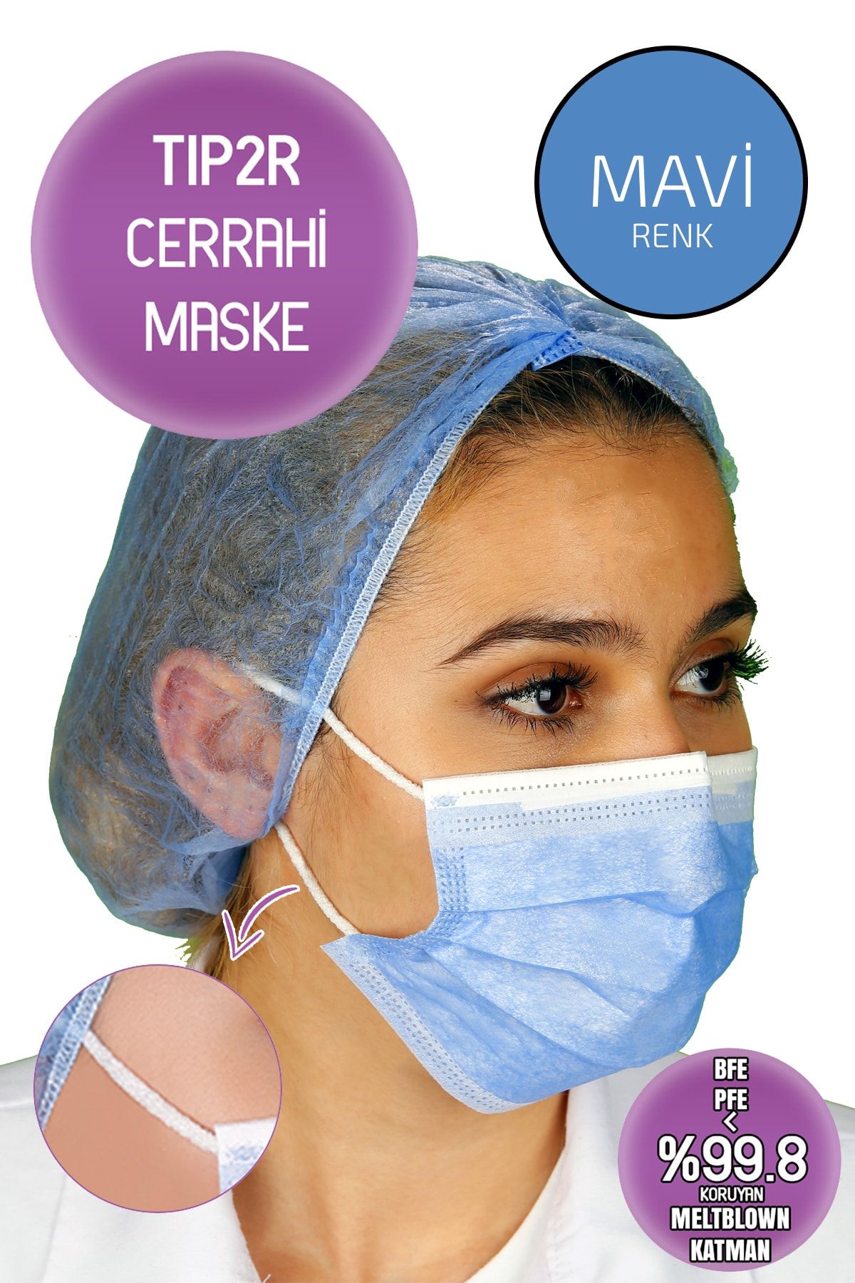 Poetic Naturel Tip2r Cerrahi Maske (MELTBLOWN MASKE) Mavi 50 Adet 10'lu Paket