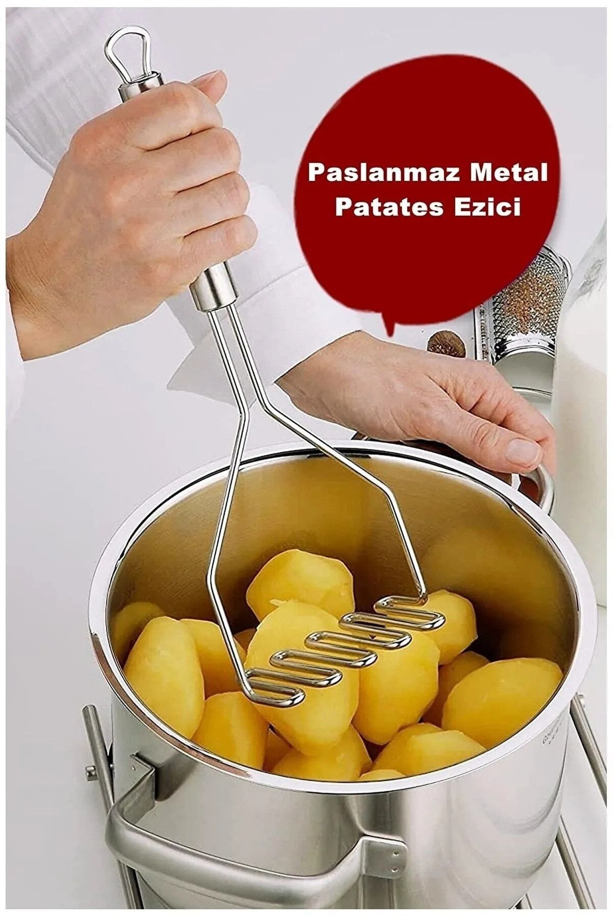 AKCAKESE Pratik 24 Cm Lüks Paslanmaz Metal Patates Ezici Patates Ezici Püre Yapıcı