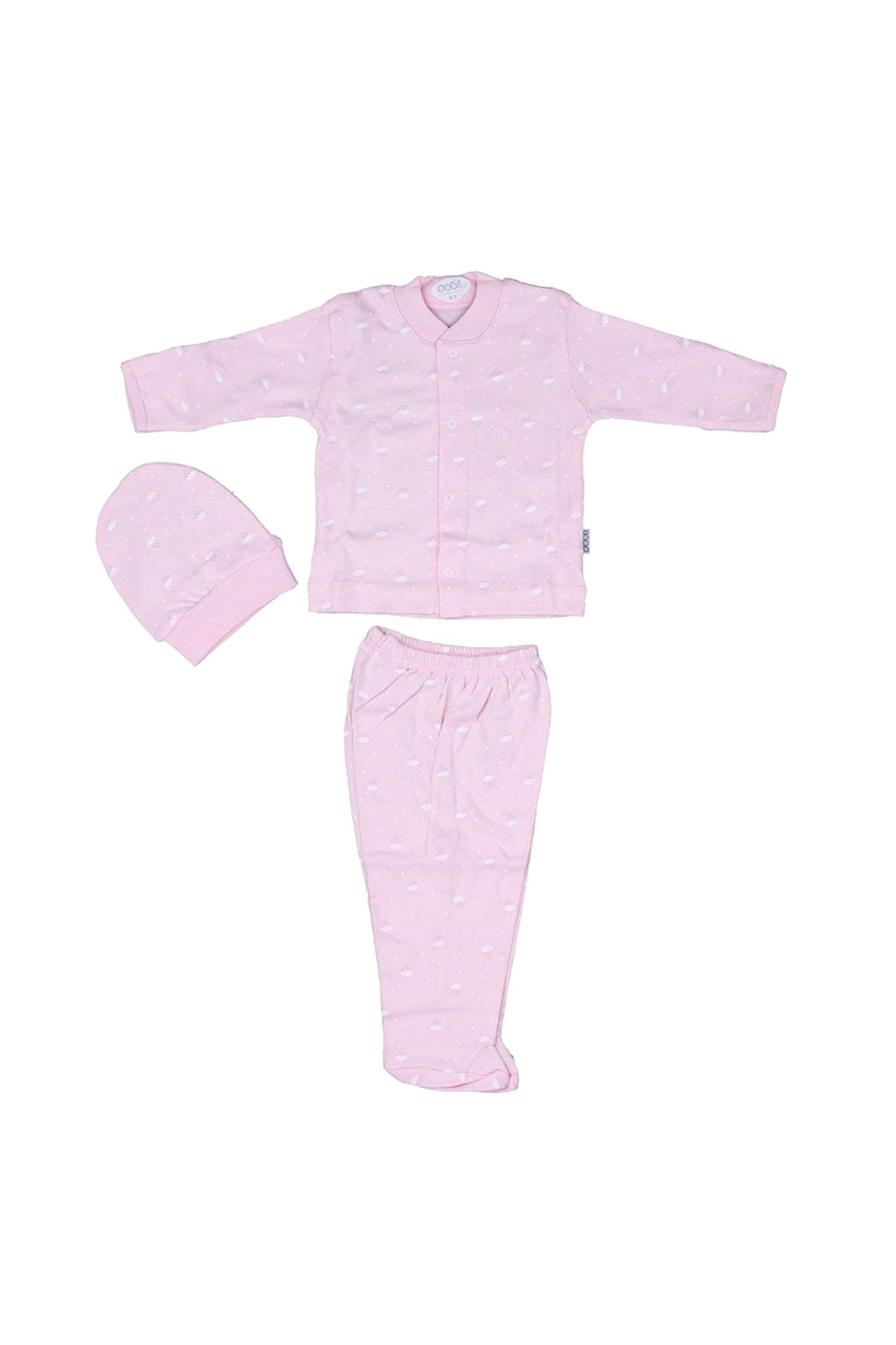 Sebi Bebe Bebe Bebek Pijama Takımı Bulutlu 3'lü Kendinden Eldivenli Pamuklu