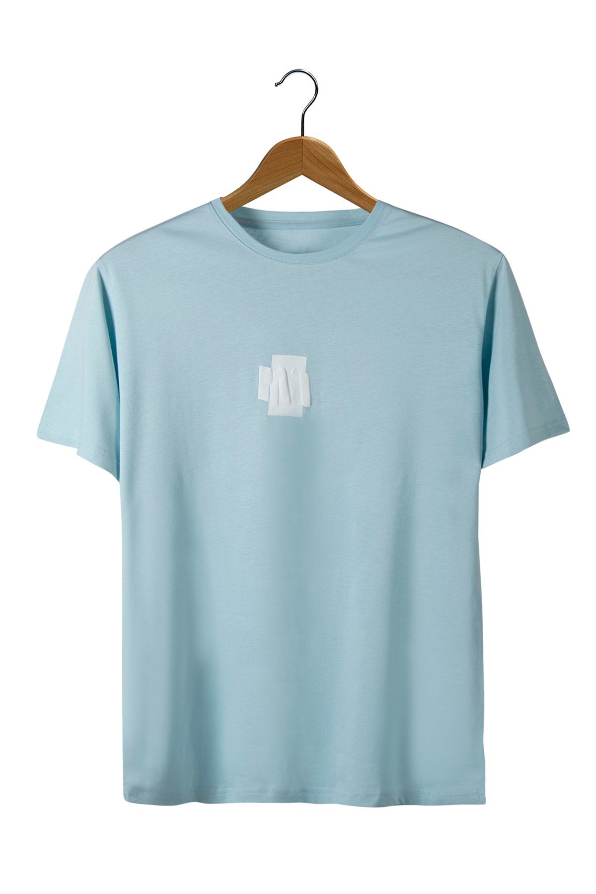 VEAVEN Buz Mavisi Ön Ve Arkası Kabartma Baskılı Oversize T-shirt