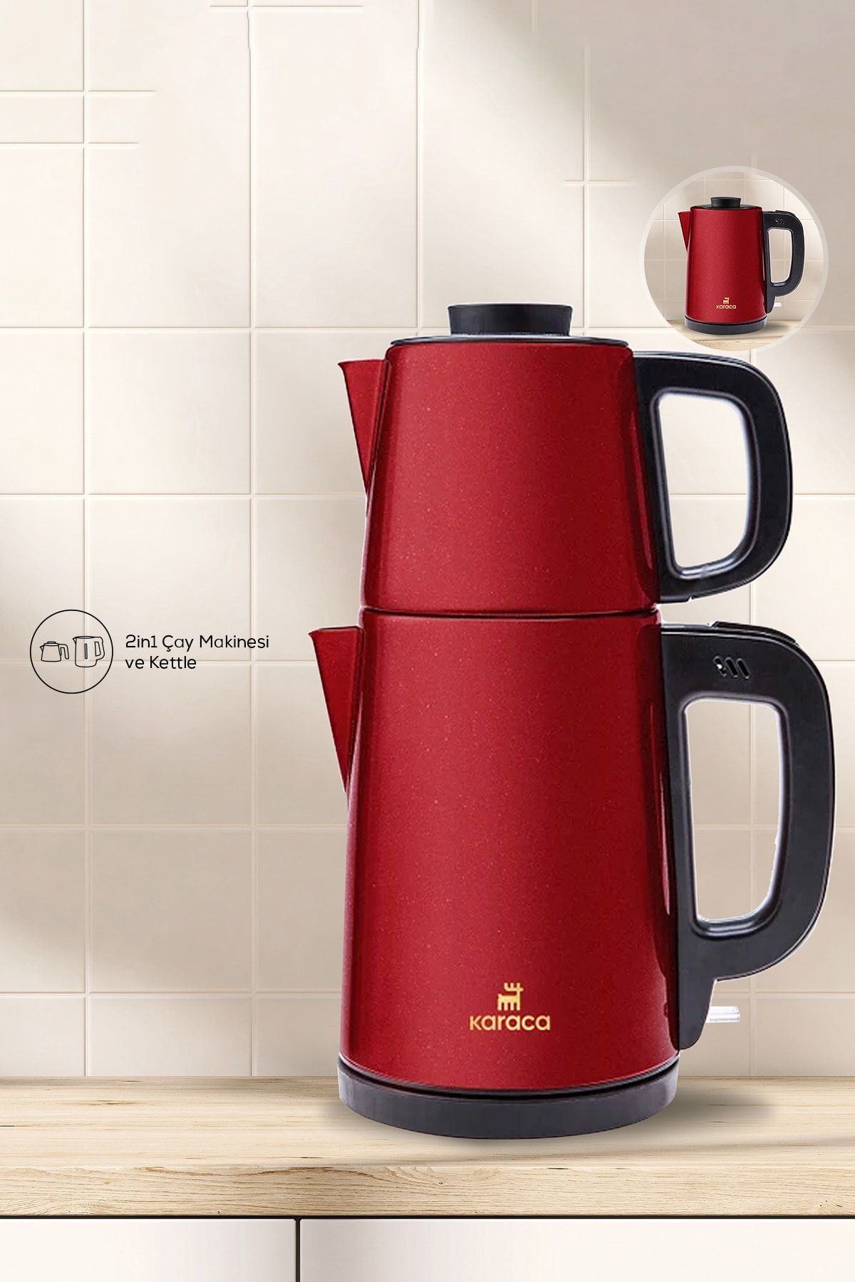 Karaca Tea Break Rouge Red Çelik Su Isıtıcı & Çay Makinesi