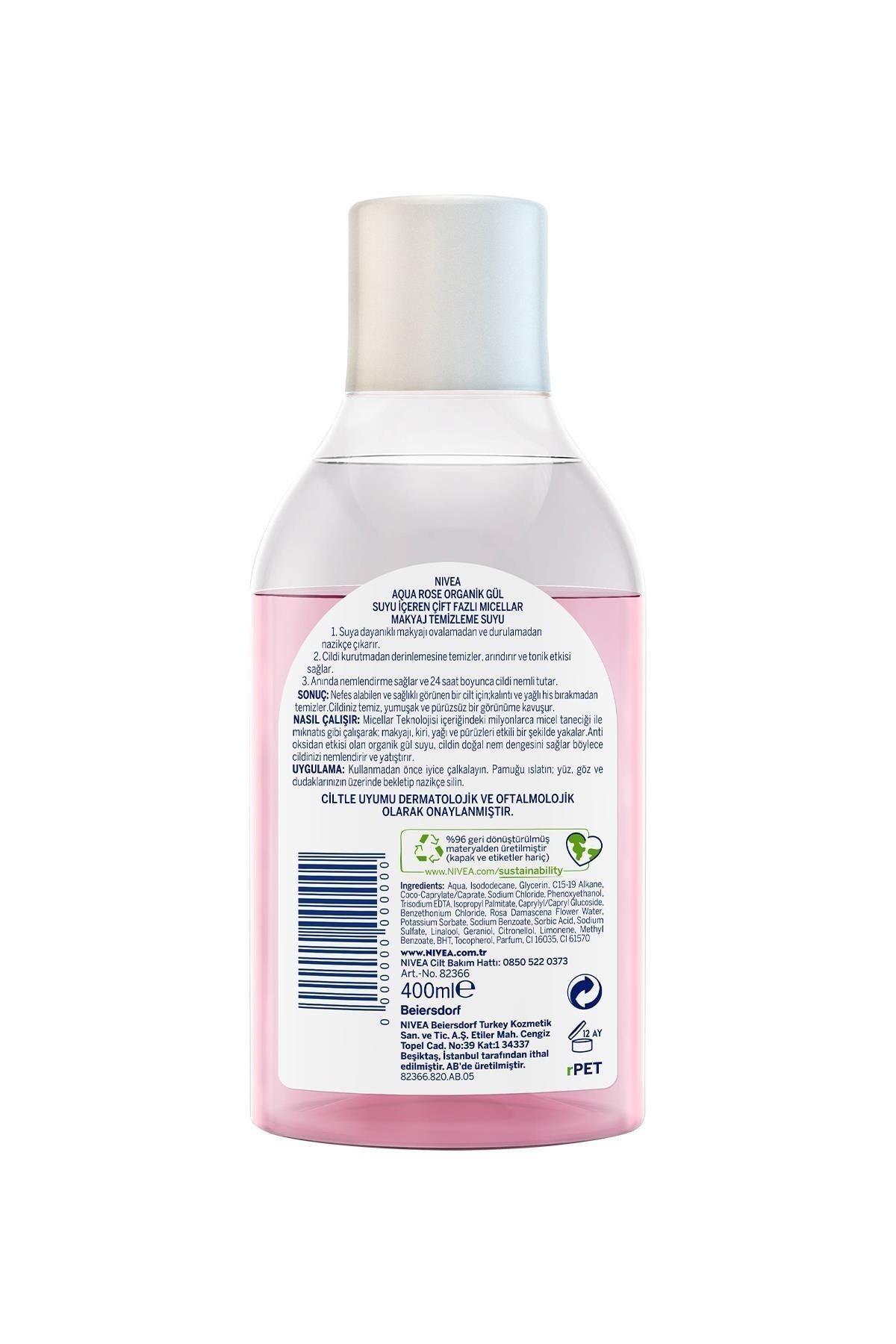 Aqua Rose Micellar Gül Suyu İçeren Çift Fazlı Makyaj Temizleme Suyu,400ml, Tüm Ciltler için_2