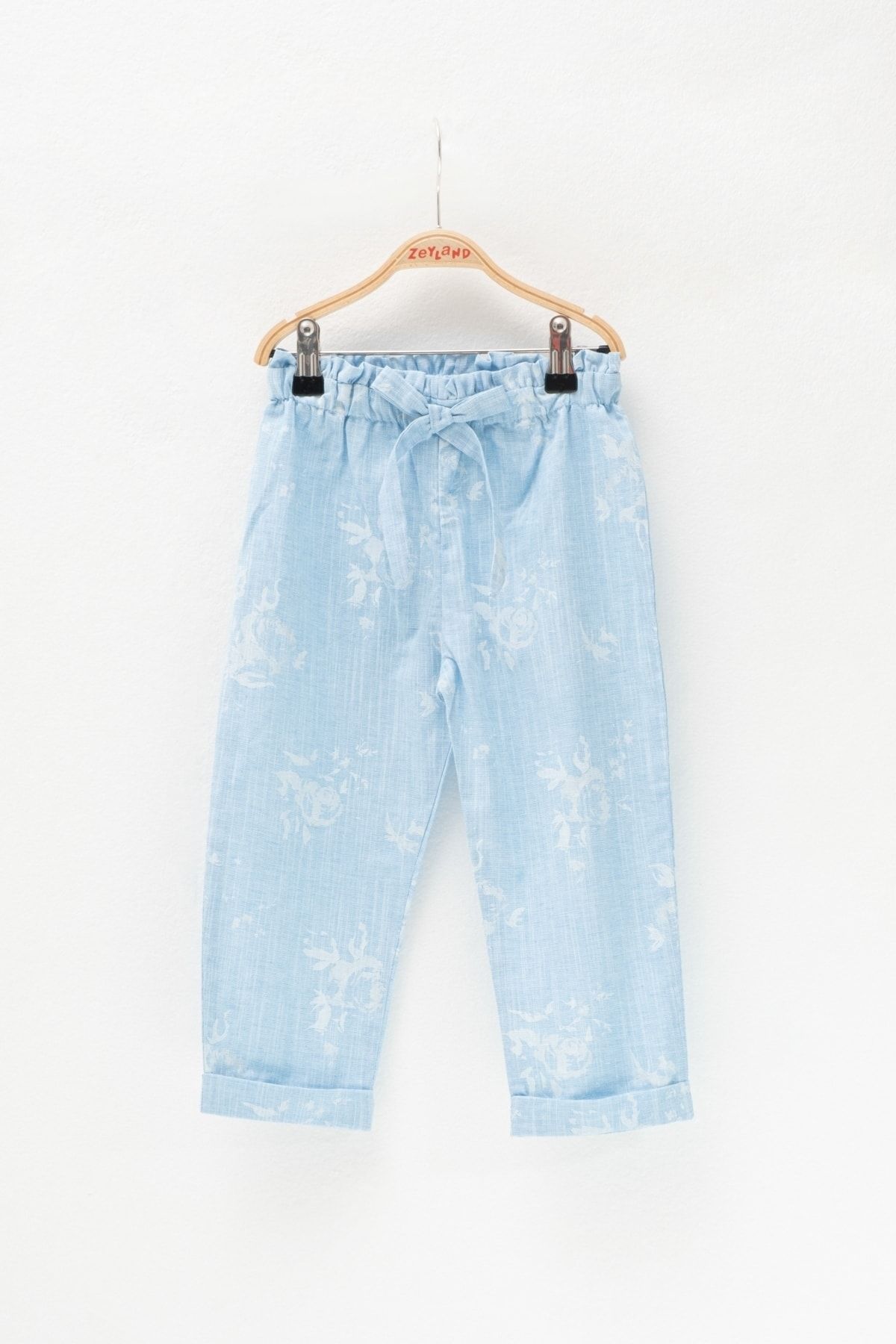 Zeyland Kız Çocuk Mavi Desenli Beli Lastikli Pantolon (2-7YAŞ)