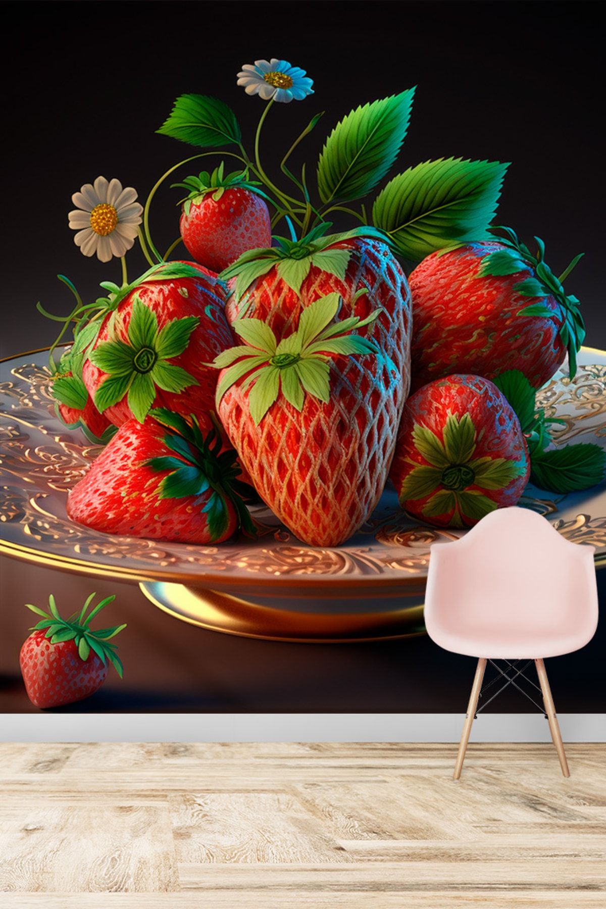 Dekoros Tek Parça 3d Çilekler Meyve Poster Mutfak Duvar Kağıdı - Desen Tutturma Yok