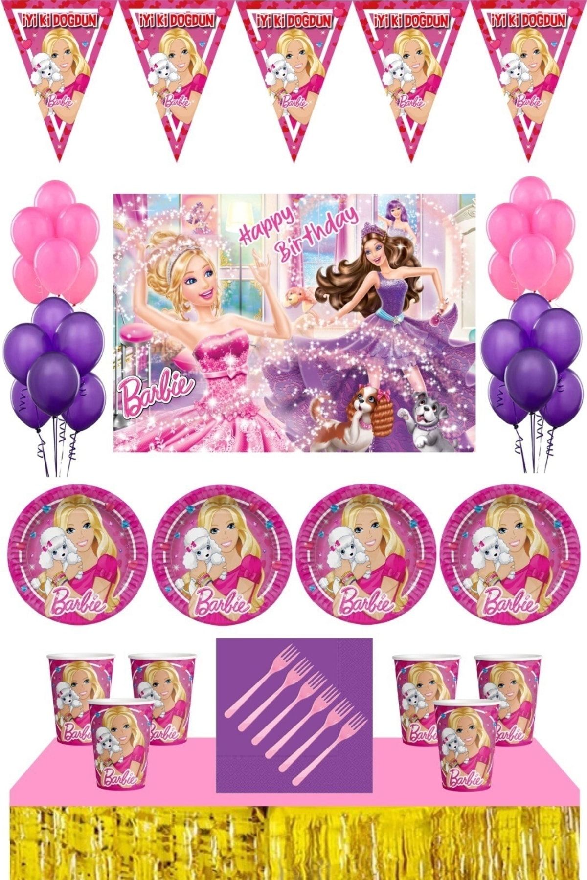 Barbie Parti Malzemeleri 8 Kişilik Afişli Masa Etekli Doğum Günü Konsepti