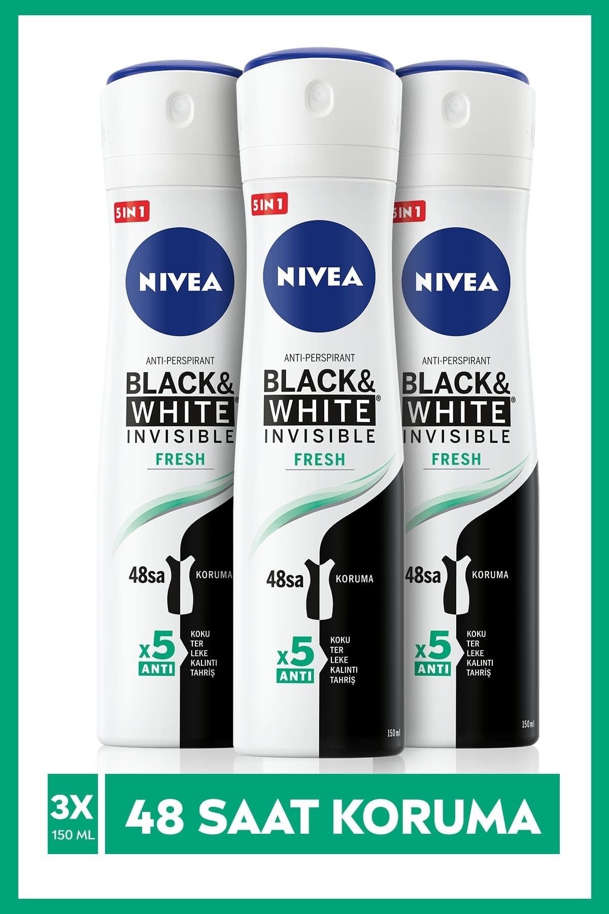 NIVEA Invısıble Black&whıte Fresh Sprey Deodorant 150ml Kadın 3'lü Paket