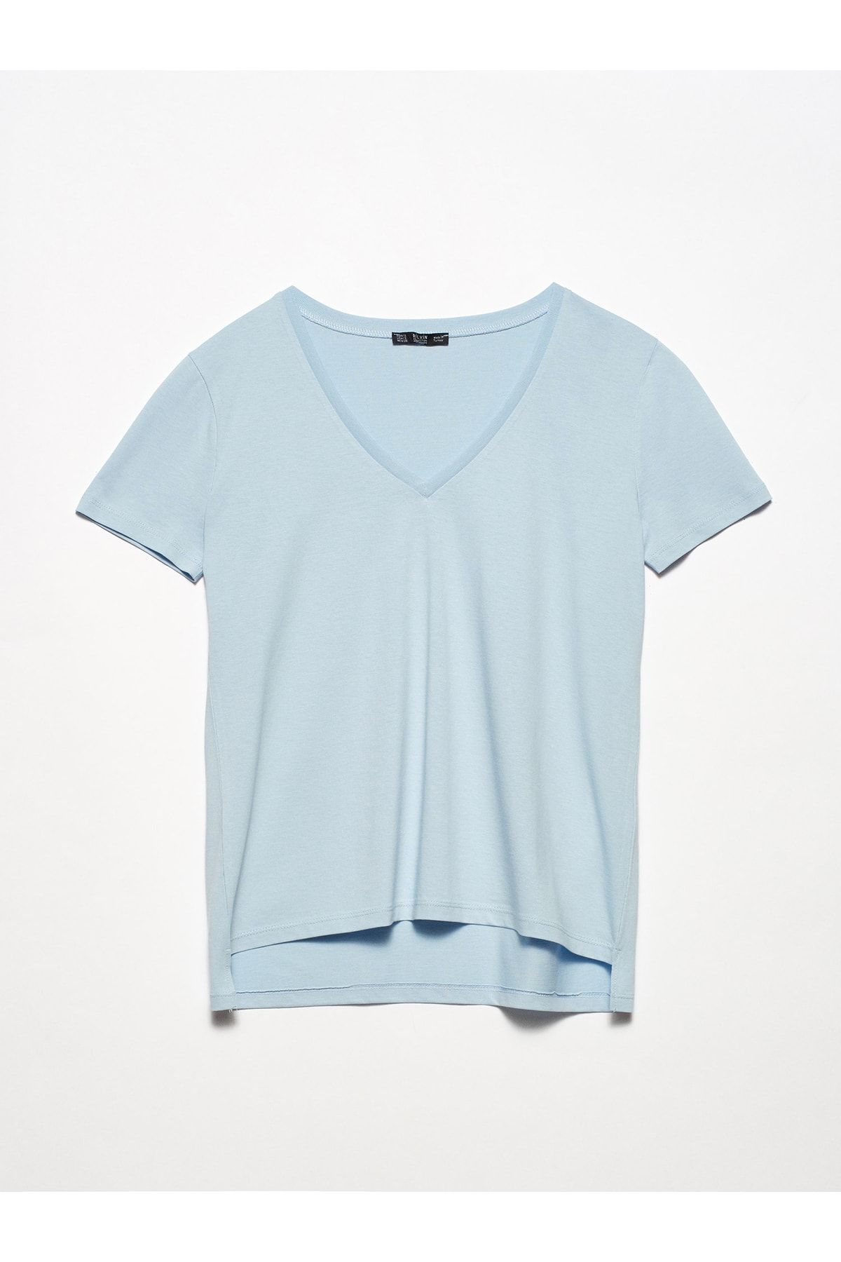 Dilvin Kadın Bebe Mavi V Yaka Basic T-Shirt 101A03470