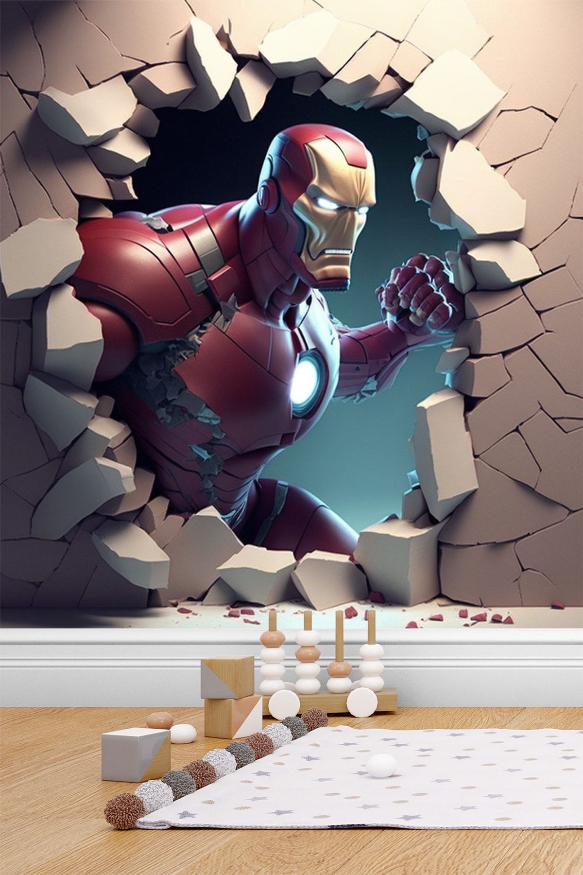 Dekoros Tek Parça 3d Süper Kahraman Demir Adam Poster Çocuk Odası Duvar Kağıdı - Desen Tutturma Yok