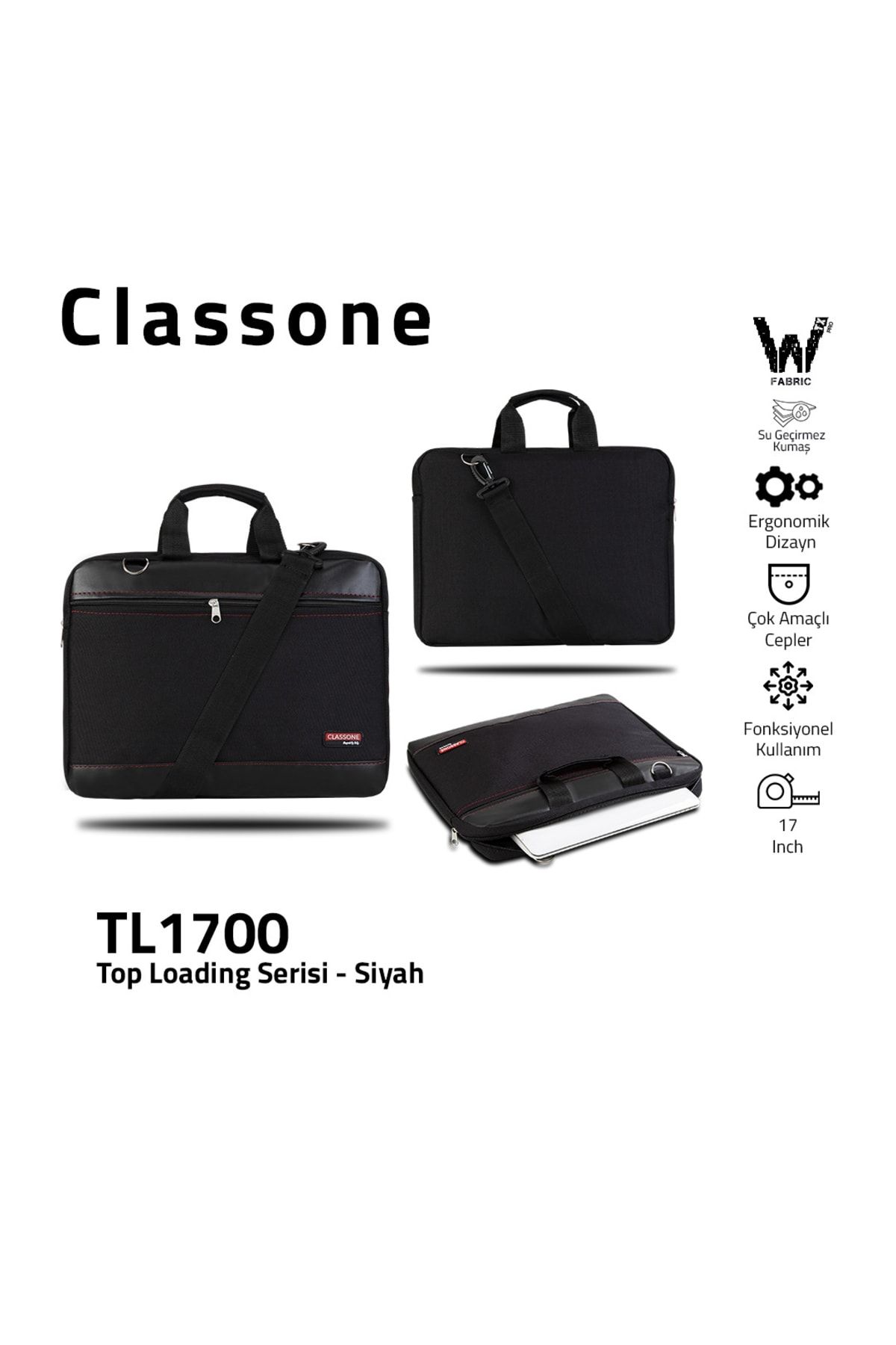 Classone Tl1700 El Çantası 17 Inç Uyumlu Laptop Notebook El Çantası-siyah