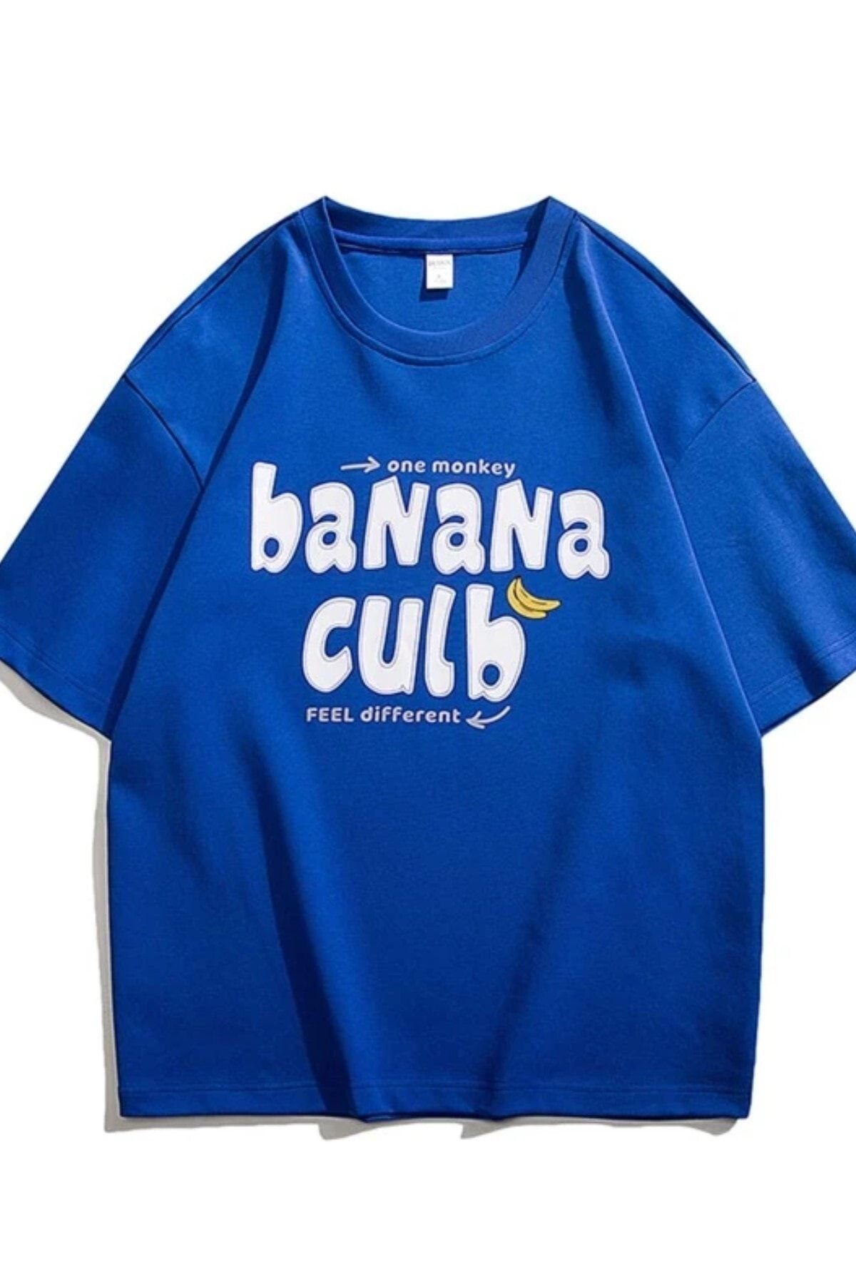 MODAGEN Unisex Sax Mavi Banana Culb Baskılı Oversize T-shirt