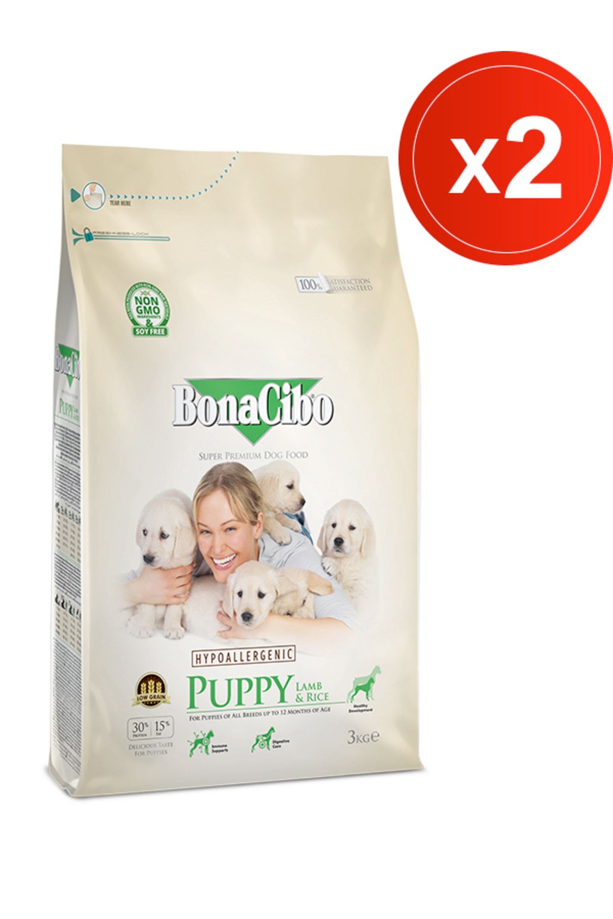 BonaCibo Puppy Lamb & Rice 3 Kg X 2 Adet Kuzu Etli Ve Pirinçli Yavru Köpek Maması
