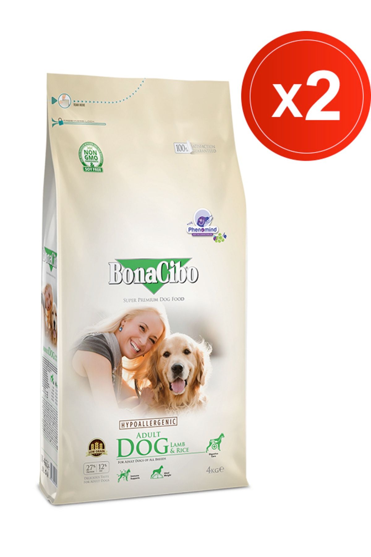 BonaCibo Adult Dog Lamb & Rice 4 Kg X 2 Adet Kuzu Etli Ve Pirinçli Yetişkin Köpek Maması