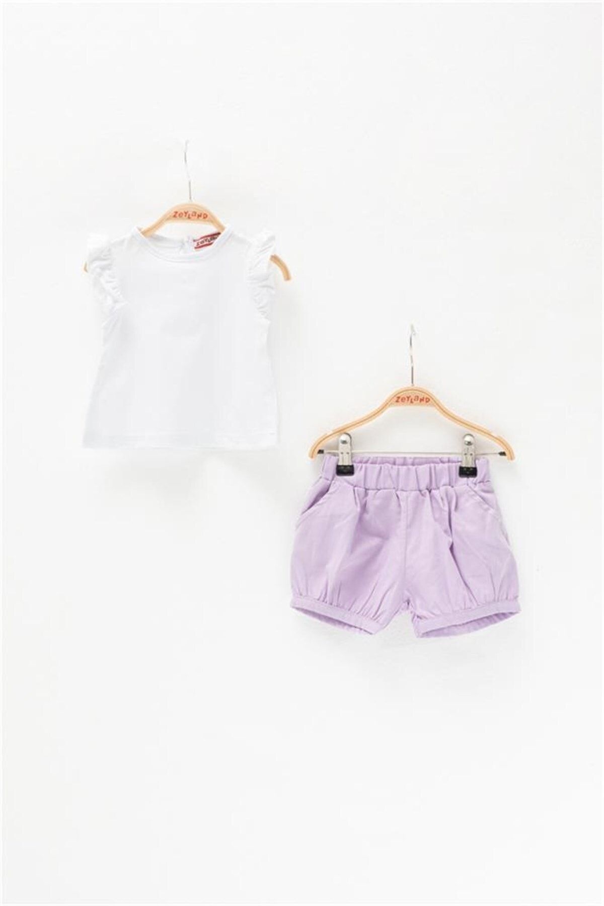 Zeyland Kız Bebek Kolları Fırfırlı T-shirt Ve Cepli Şort Takım (3-36AY)
