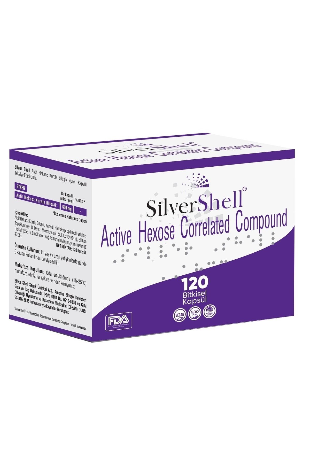 SİLVER SHELL Silvershell Aktif Heksoz Korele Bileşik 500 Mg 120 Kapsul (ACTİVE HEXOSE CORRELATED COMPOUND)