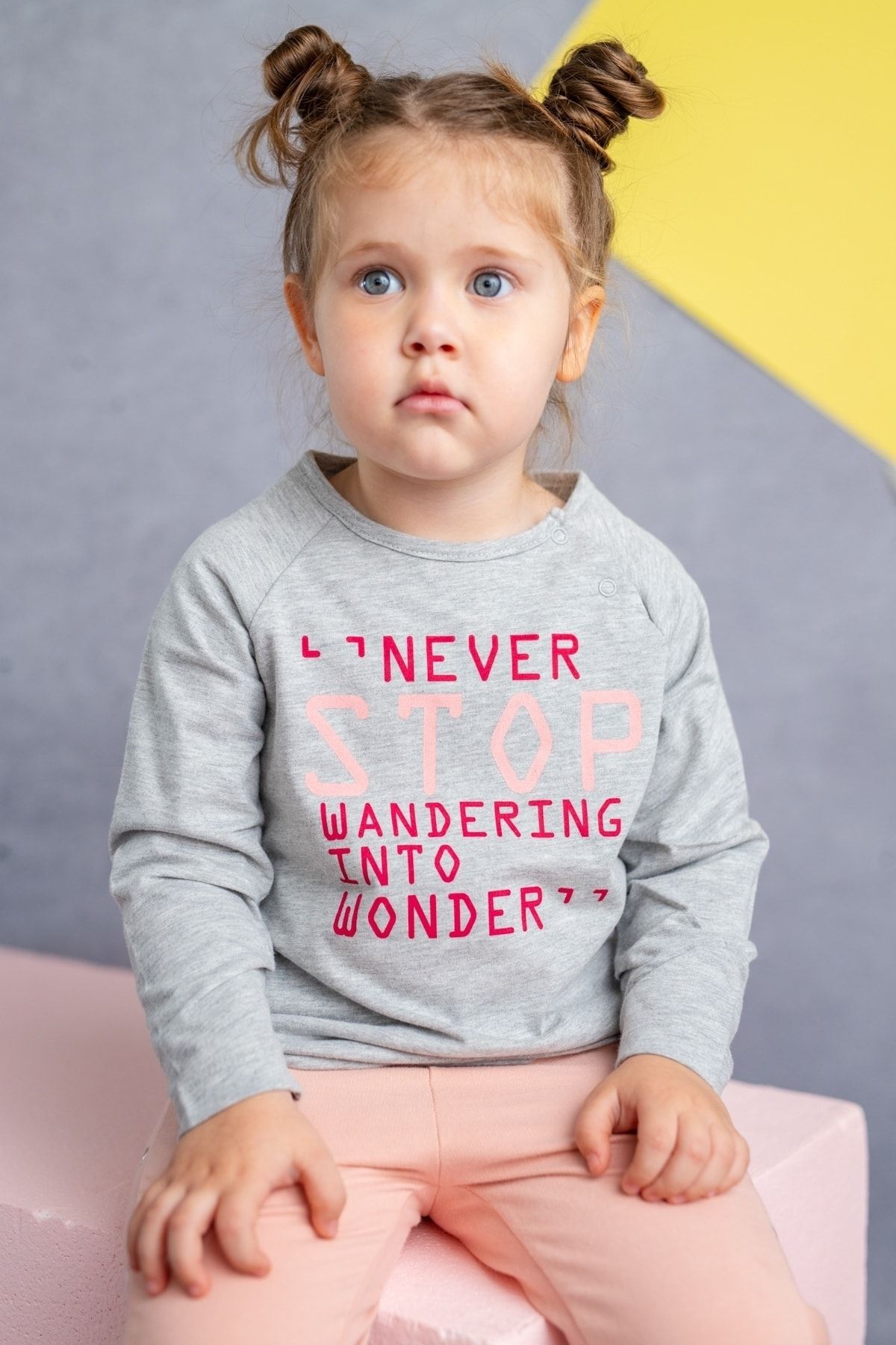Zeyland Kız Bebek Grimelanj Kolları Büzgülü Baskılı T-shirt (9AY-4YAŞ)