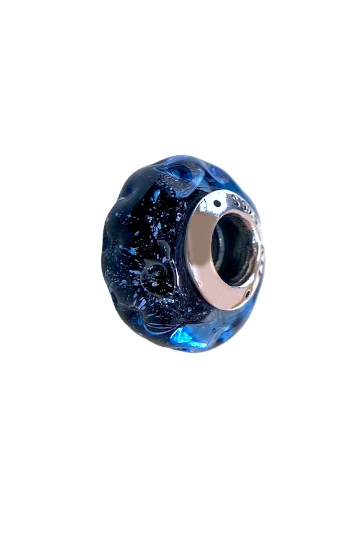 CHARMED Dalgalı Koyu Mavi Murano Charm (925 Ayar Gümüş)