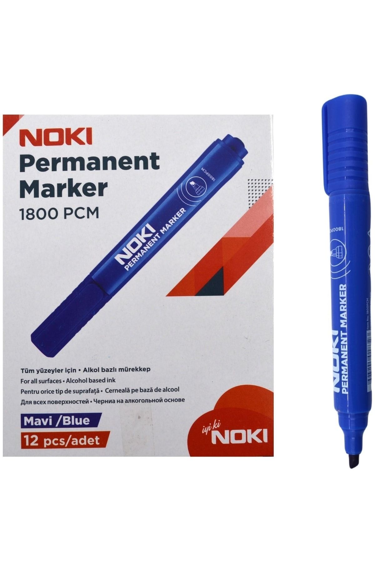 Noki Permanent Markör Kesik Uçlu Koli Kalemi Mavi (12 Li Paket)