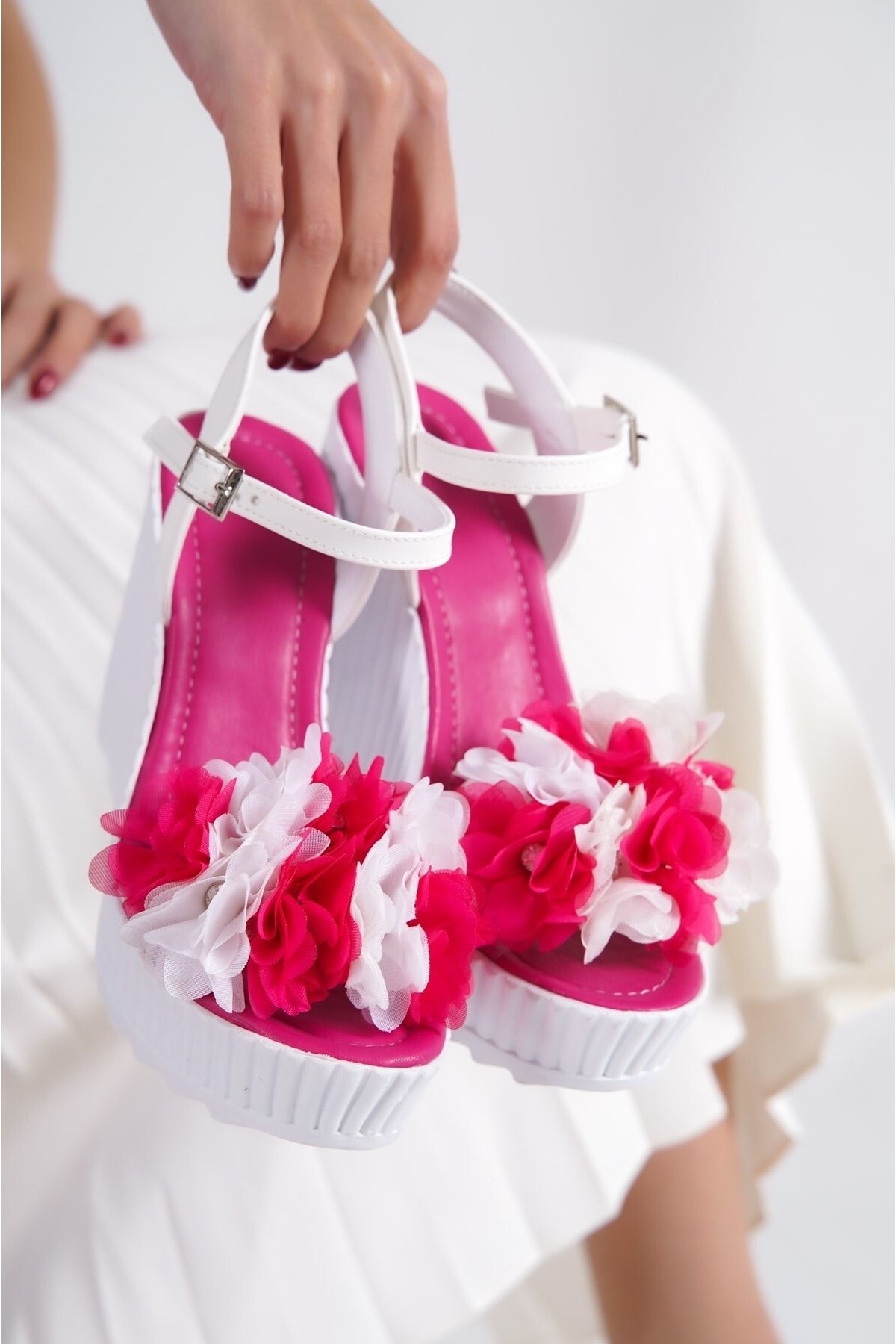 POLO PRESTIGE Esila-l Fuşya Çiçekli Kadın Platform Ayakkabı