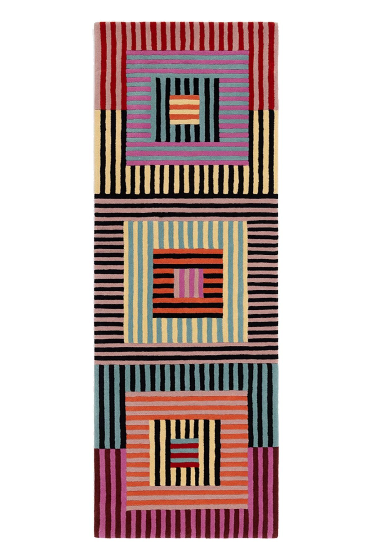 Rugs Modern Halı Mira 1209 Renkli Geometrik Desenli Çizgili Baskılı Dokuma Taban Halı