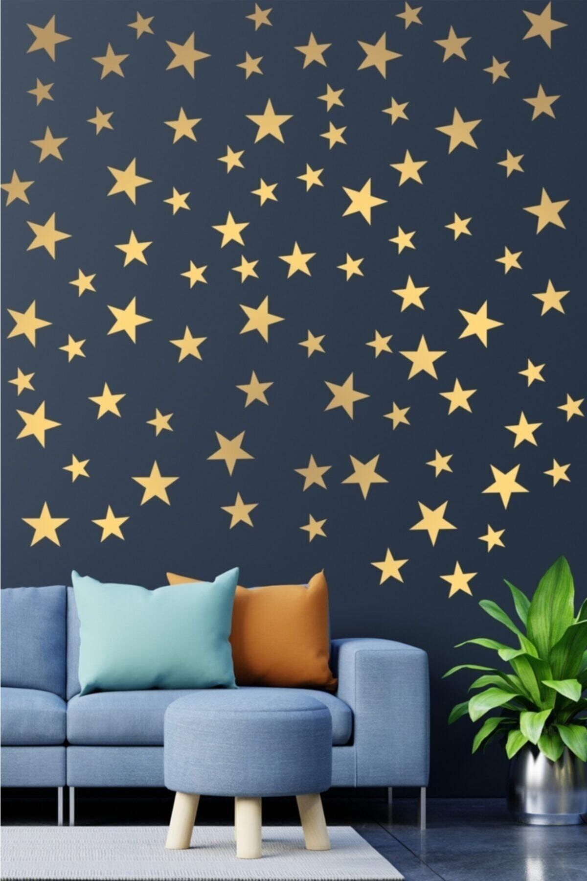 Kt Grup Çocuk Bebek Odası 300 Adet Metalize Altın Rengi Yıldız Dekoratif Duvar Sticker