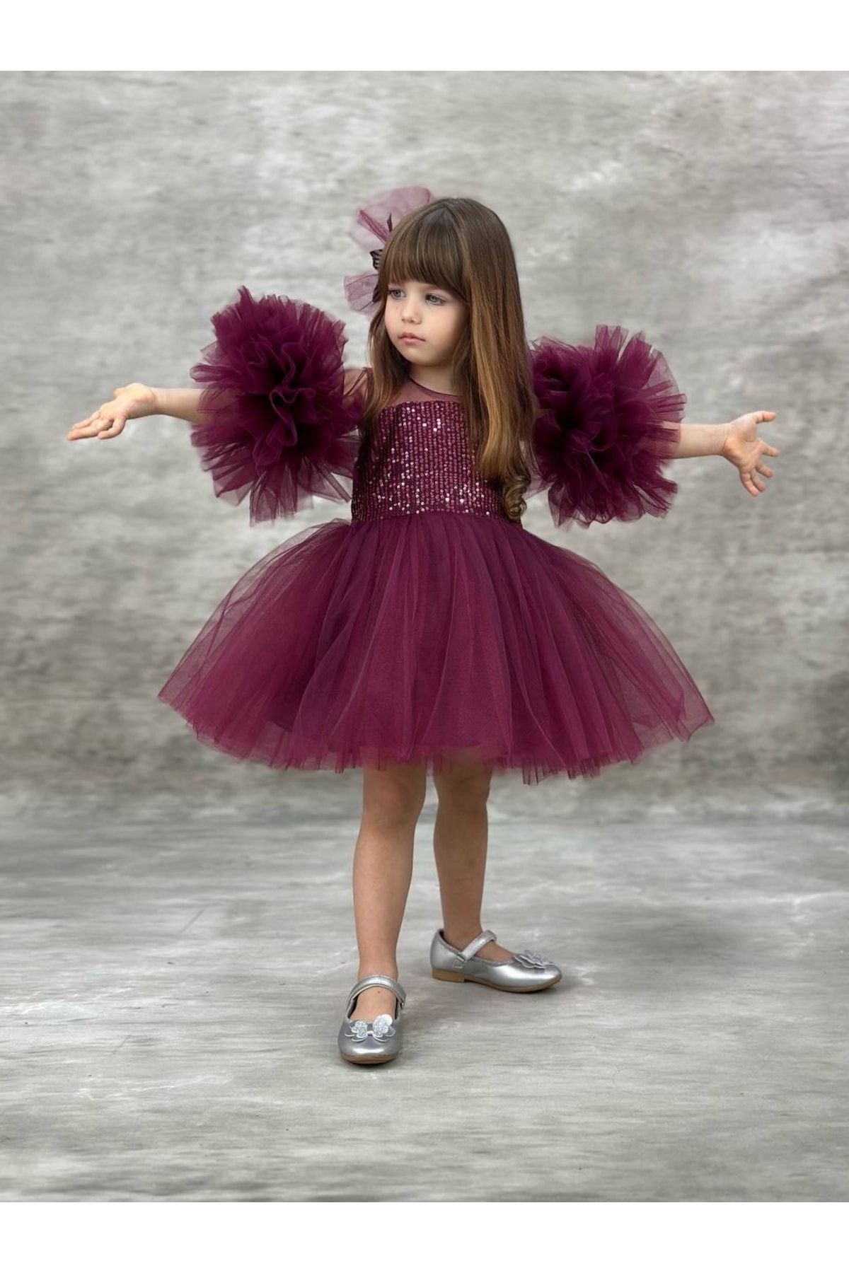 Pumpido Pullu Balon Model Kız Çocuk Elbisesi