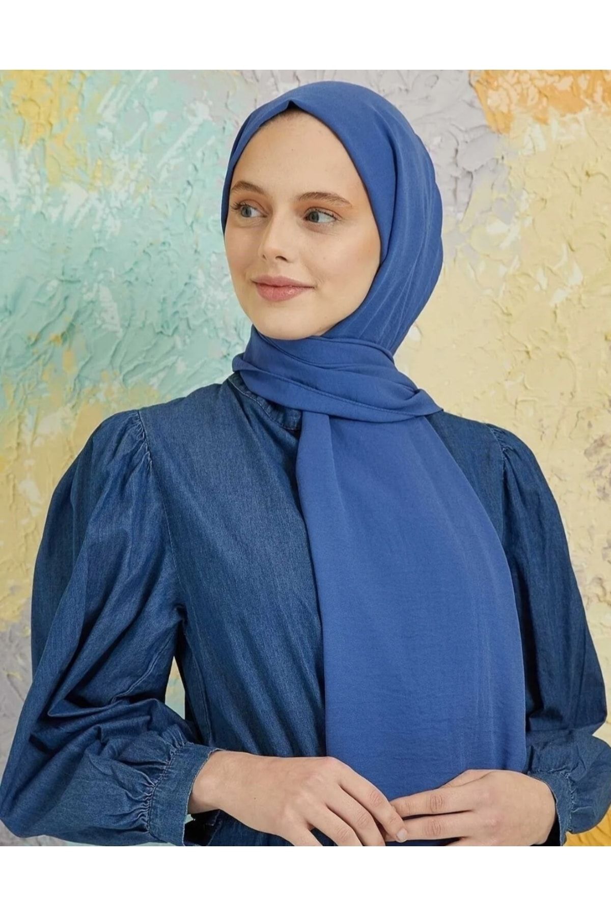 HAR-UM Ticaret Tesettür Kadın Ayrobin Cazz Şal Modeli-mavi