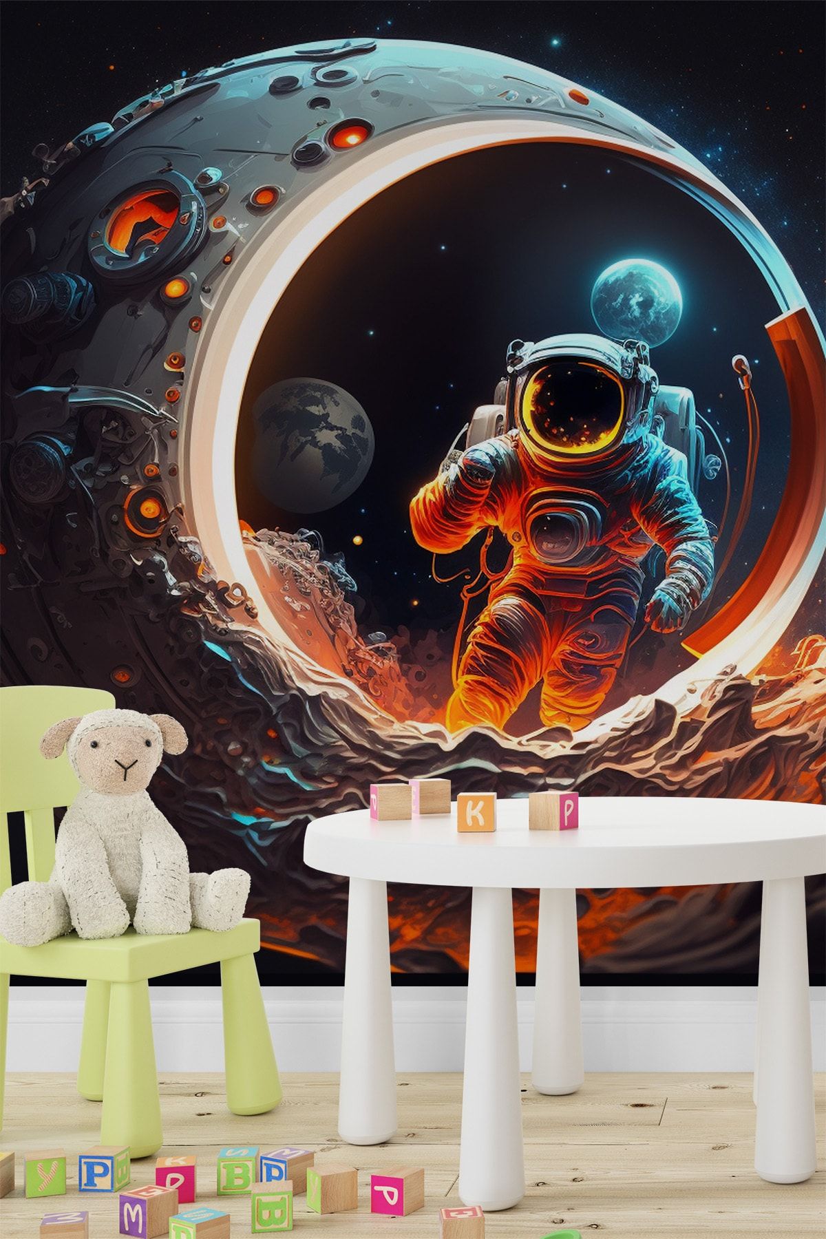 Dekoros Tek Parça 3d Uzay Aydaki Astronot Poster Çocuk Odası Duvar Kağıdı - Desen Tutturma Yok