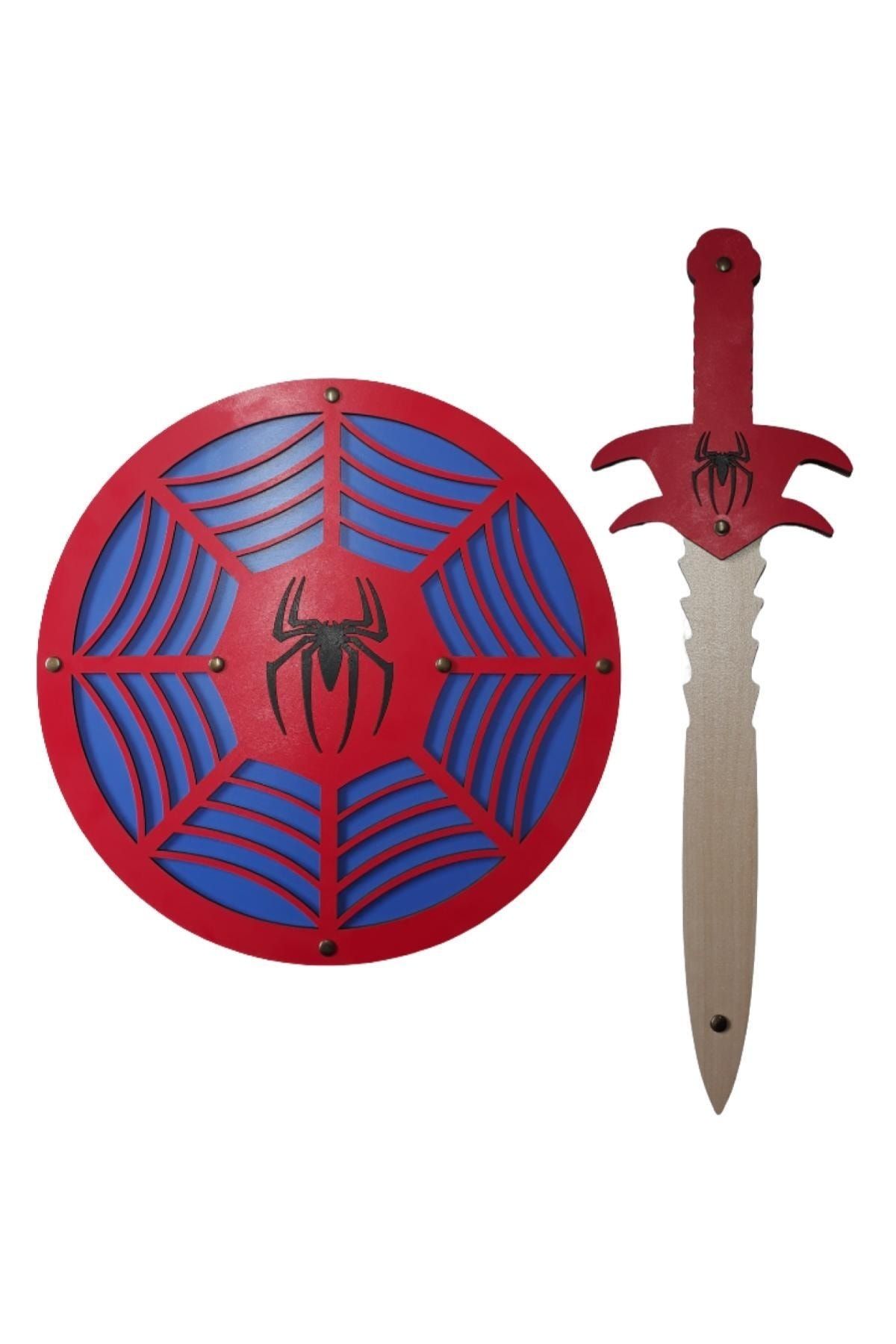 Ahtek Ahşap Oyuncak Seti 2’li, Spider-man Örümcek Adam Kalkanı Ve Kılıcı