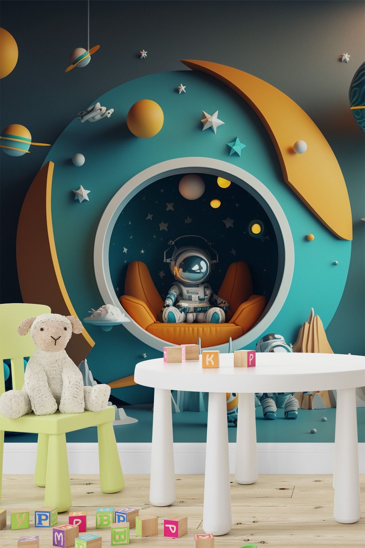 Dekoros Tek Parça 3d Uzay Astronot Poster Çocuk Odası Duvar Kağıdı - Desen Tutturma Yok