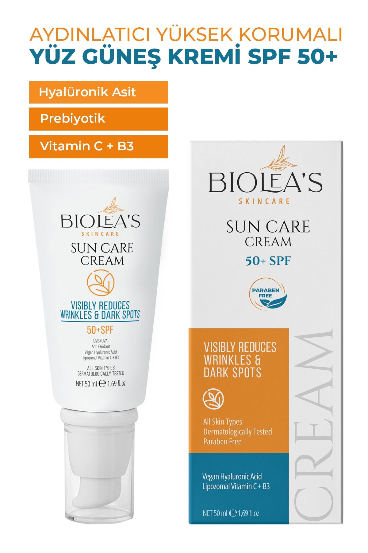 Biolea's skincare Kırışıkları Azaltan, Koyu Lekeleri Önleyici Güneş Kremi 50 Spf Lipozomal C+ Hyalüronik Asit+b3 50 Ml