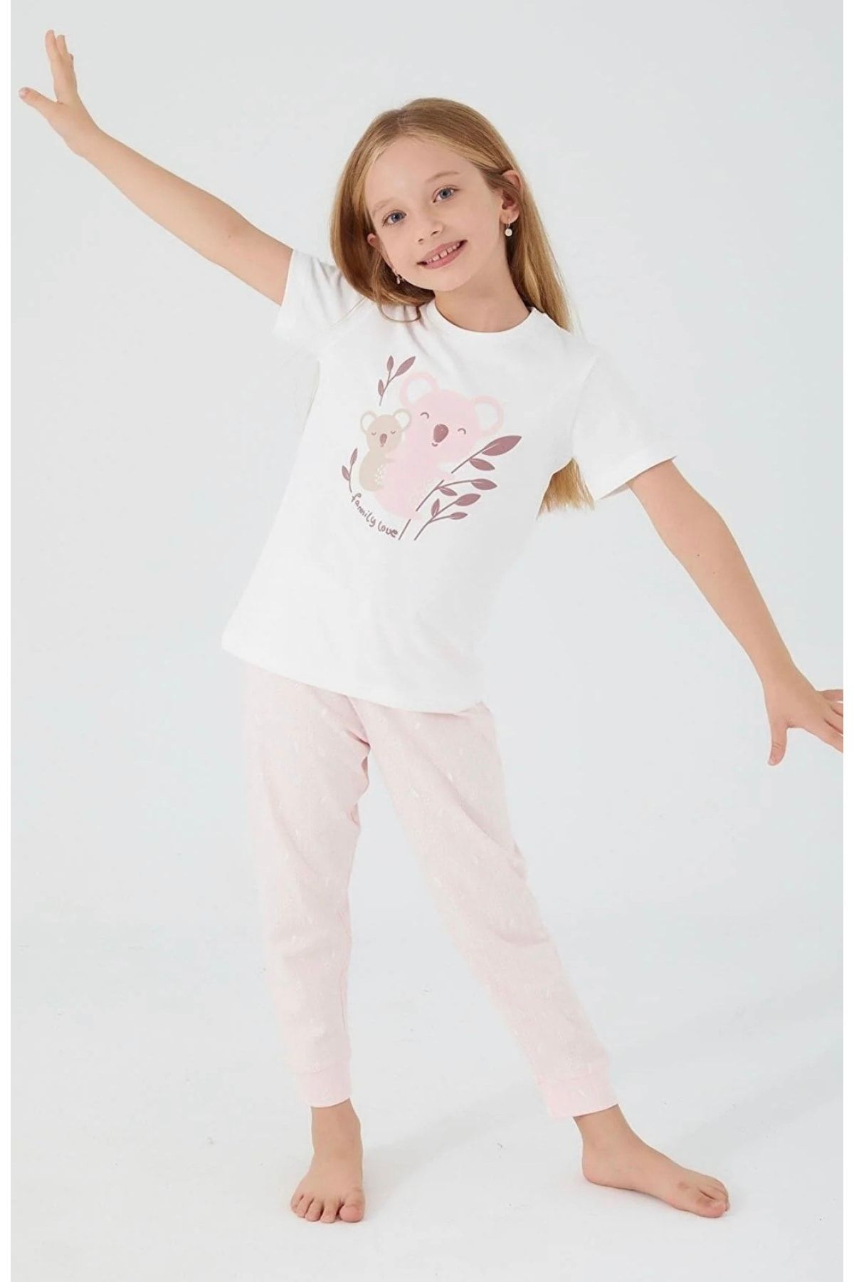 Argento Rolypolyteddy Bears Beyaz Kız Çocuk Kısa Kol Pijama Takım