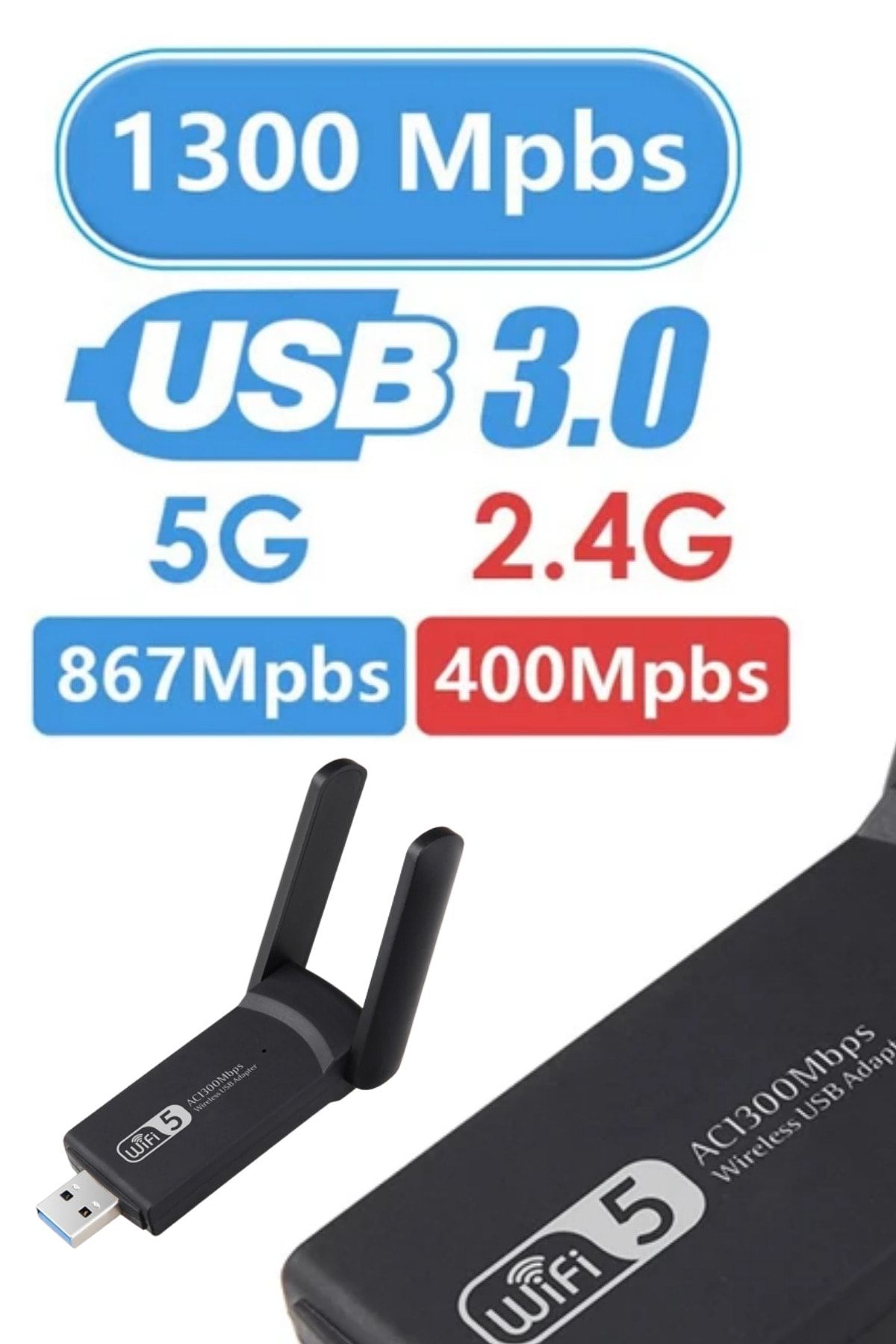 OBRAX Dual Band Usb 3.0 Adaptör Kablosuz Wifi Alıcı Ac1300 Mbps