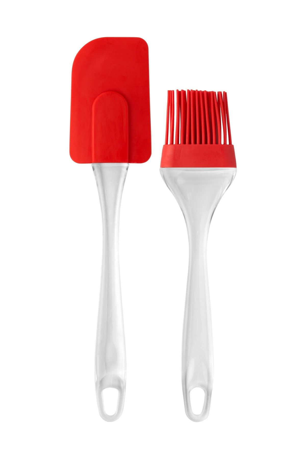 Kitchen Design Lab Kırmızı Akrilik Saplı Silikon Spatula Ve Yağ Fırçası Seti Yanmaz Yapışmaz Set, 24 Cm - 2 Adet