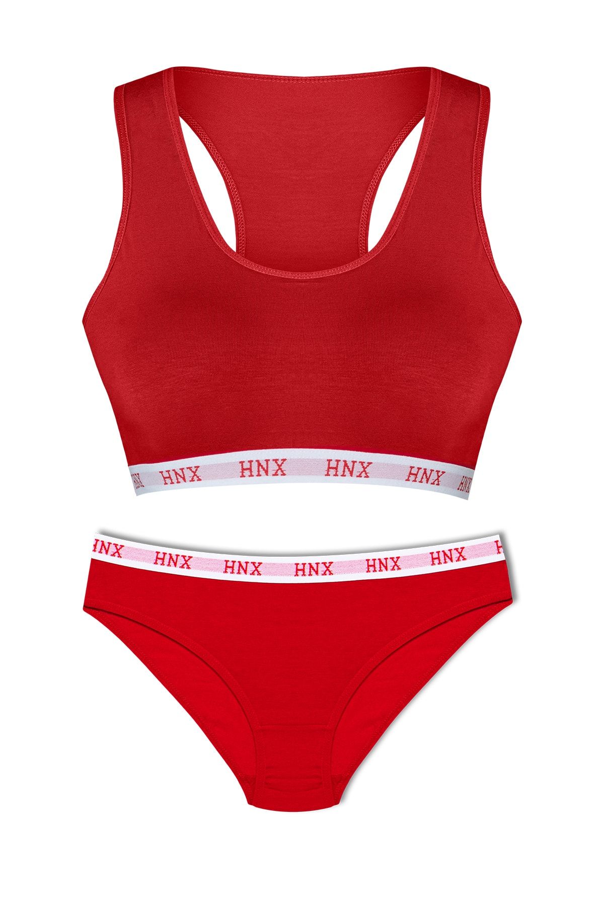 HNX Kırmızı Lastikli Spor Sütyen Ve Bikini Kadın Külot