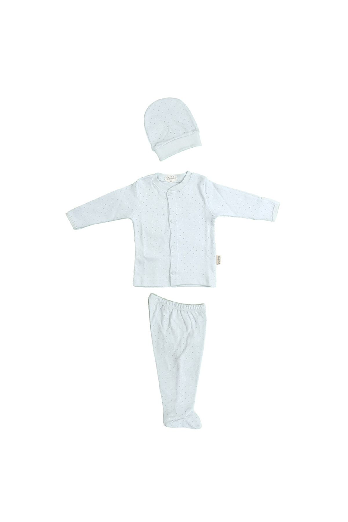 Sebi Bebe Bebek Pijama Takımı Nokta Puantiyeli 3'lü Kendinden Eldivenli Pamuklu