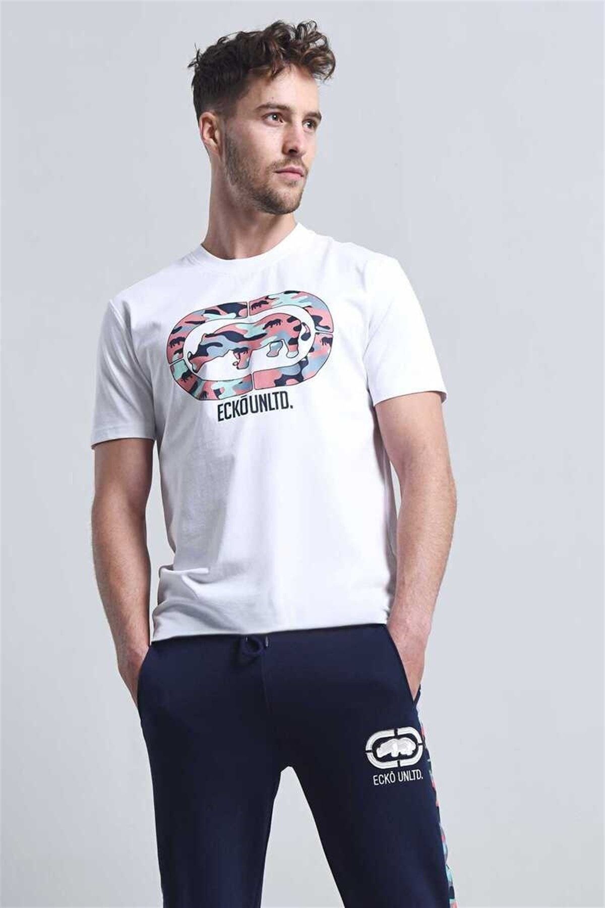 Ecko Unltd Pınk Camo Beyaz Erkek Baskılı Bisiklet Yaka T-shirt