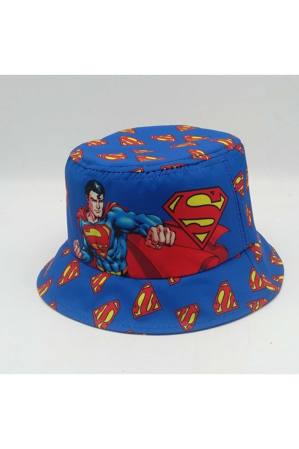 Shopiolog Çocuk Kova Şapka Erkek Kahraman Süperman Balıkçı Kova Şapka Süperman Güneş Şapkaları