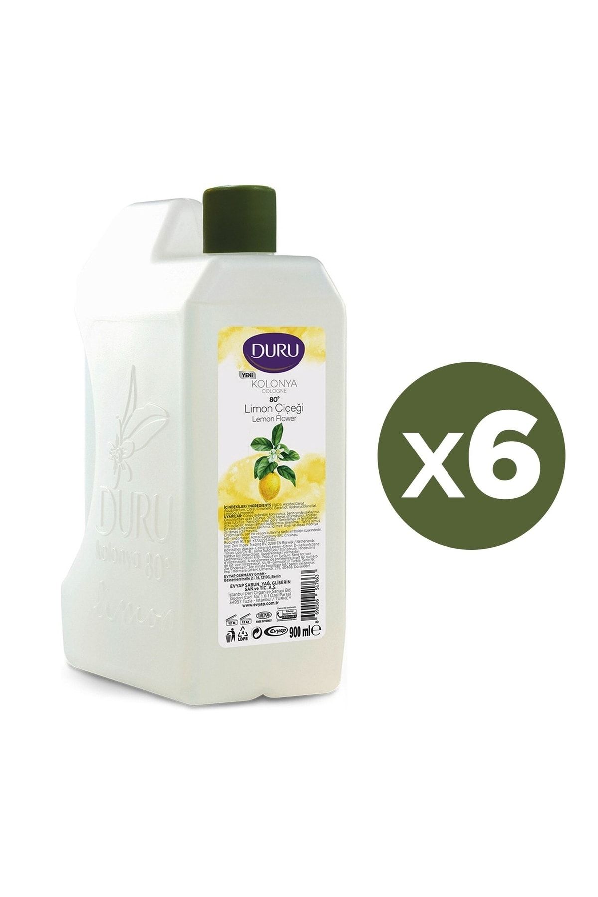 Duru Limon Kolonya Bidon 80 Derece 900 Ml X 6 Adet