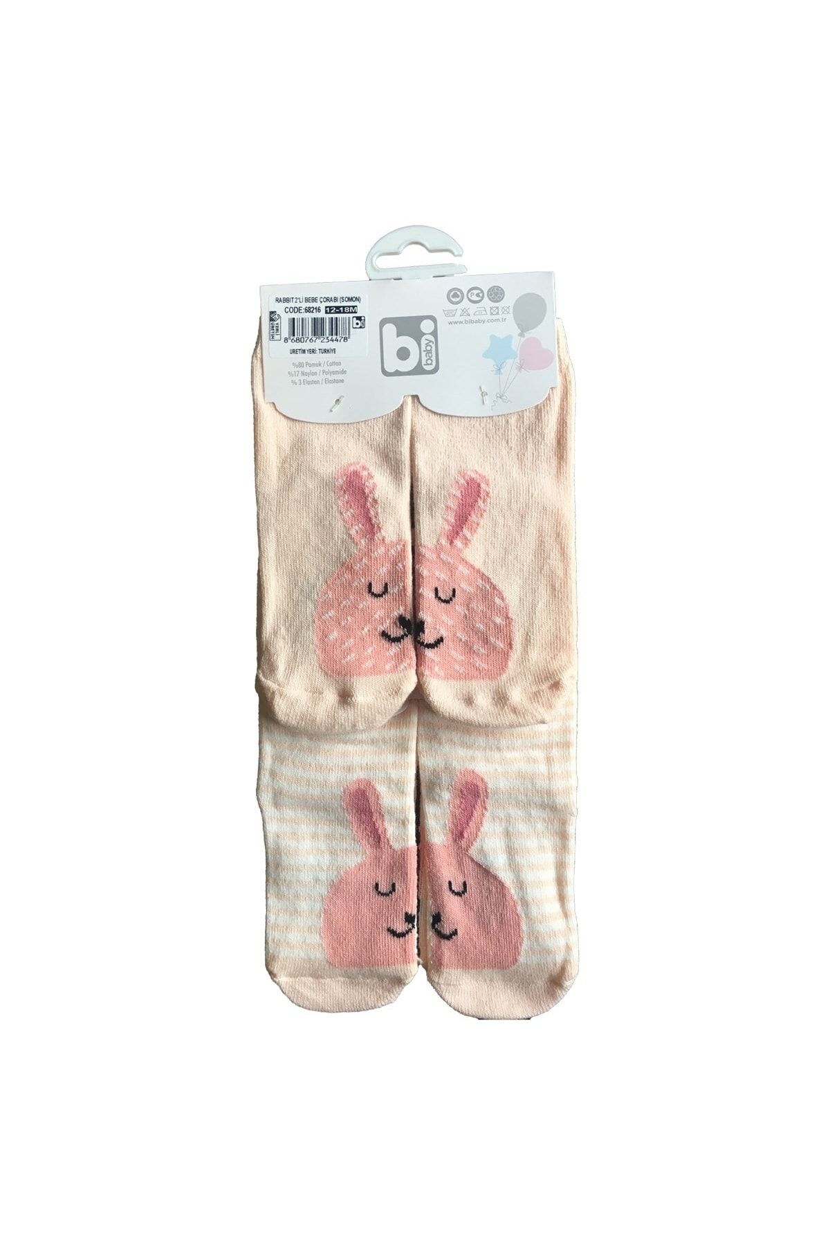 Bibaby Rabbit Kız 2'li Çorap Somon