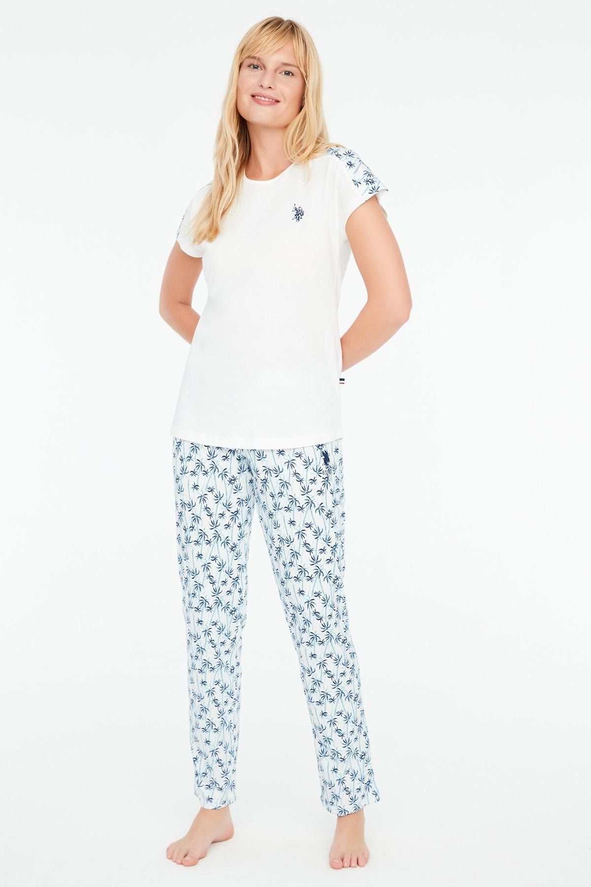 U.S. Polo Assn. Kadın Kısa Kol Ekru Pijama Takımı 1c6t9n16