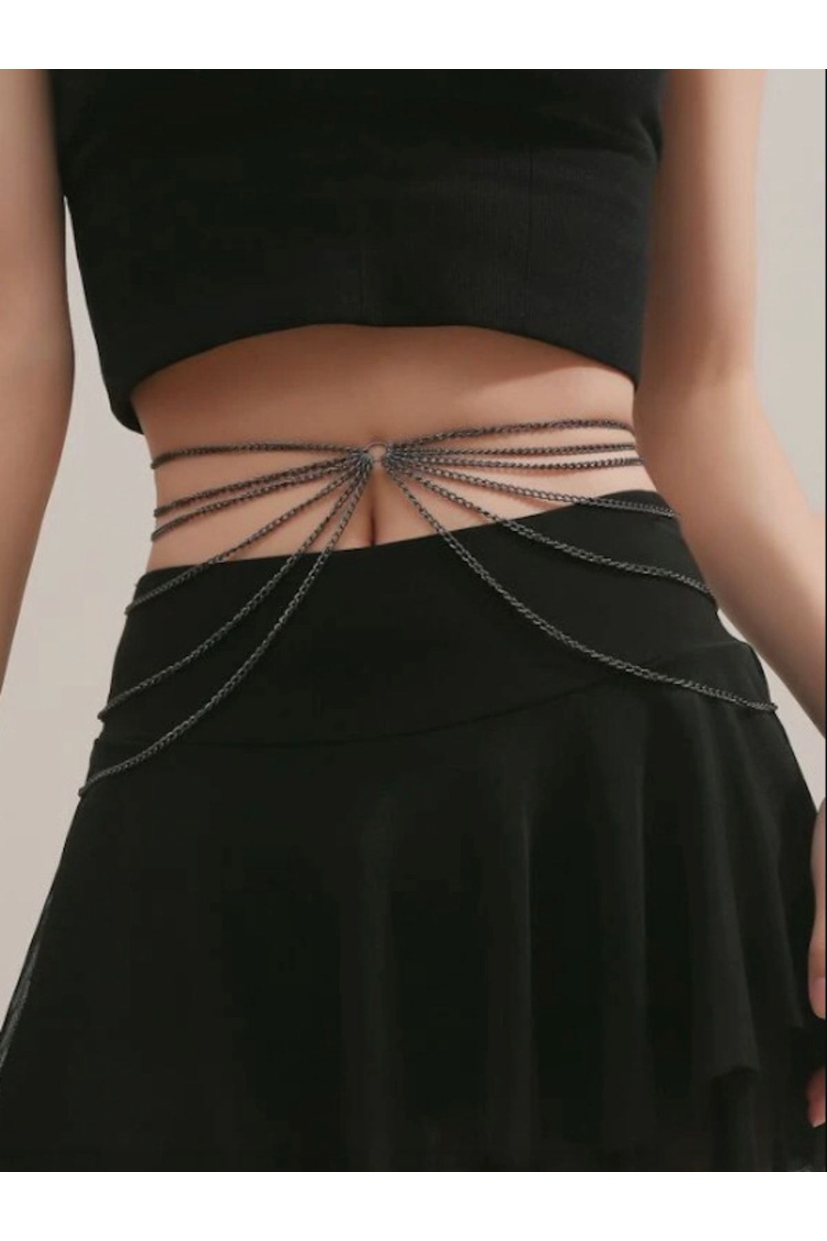 Qielle Bel Zinciri - Belly Chain Siyah Zincir Pantolon - Bikini Üstü Tasarım