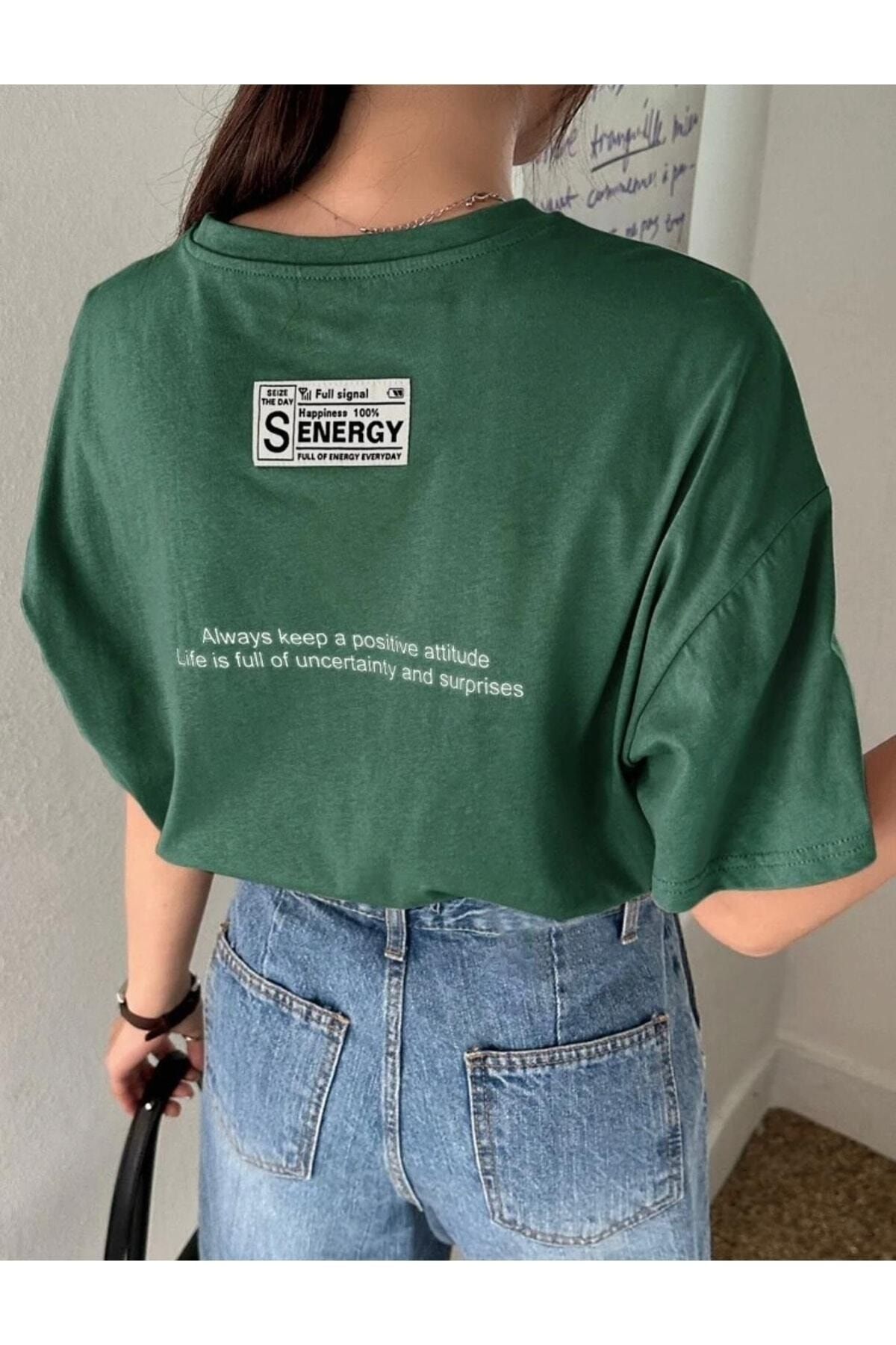 Genel Markalar Kadın Senergy Baskılı Oversize T-shirt