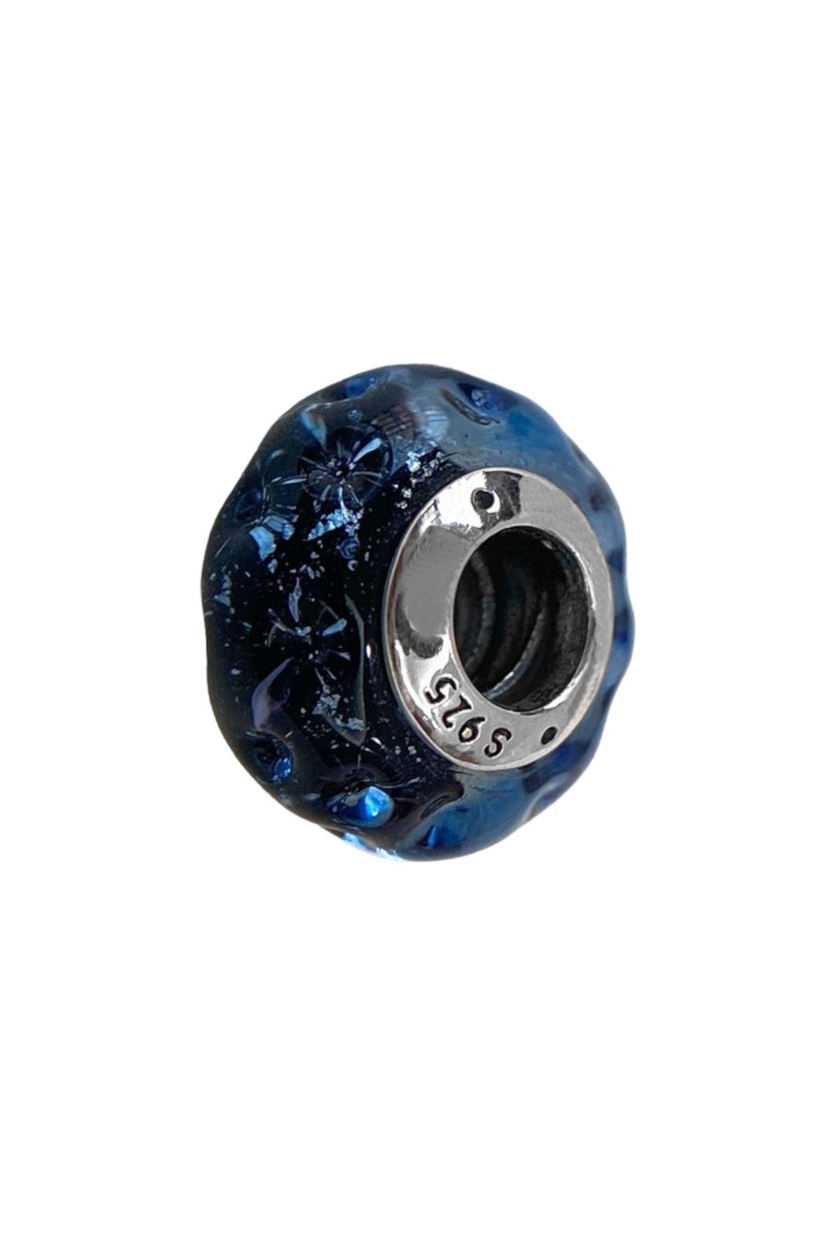 Dumledo Dalgalı Koyu Mavi Murano Charm | 925 Ayar Gümüş