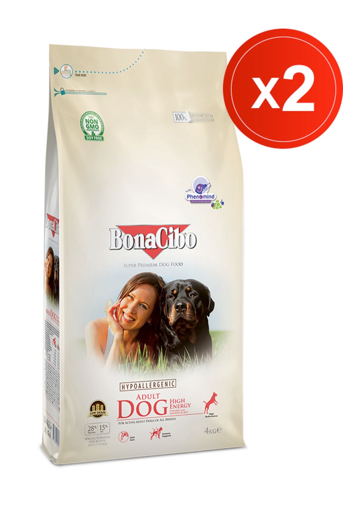 BonaCibo Dog He 4 Kg X 2 Adet Yüksek Enerjili Yetişkin Köpek Maması