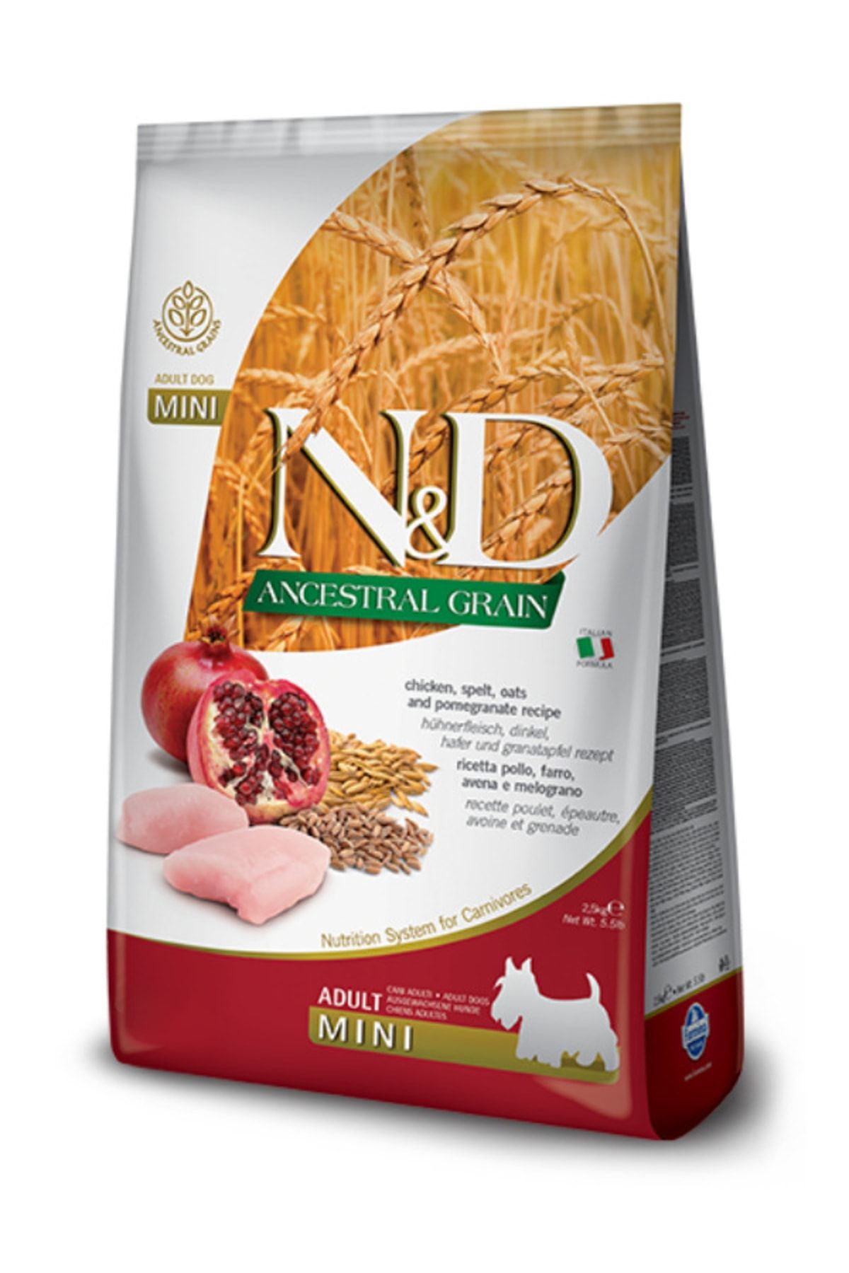 N & D Ancestral Grain Mini Az Tahıllı Tavuklu Yetişkin Köpek Maması 2,5 Kg
