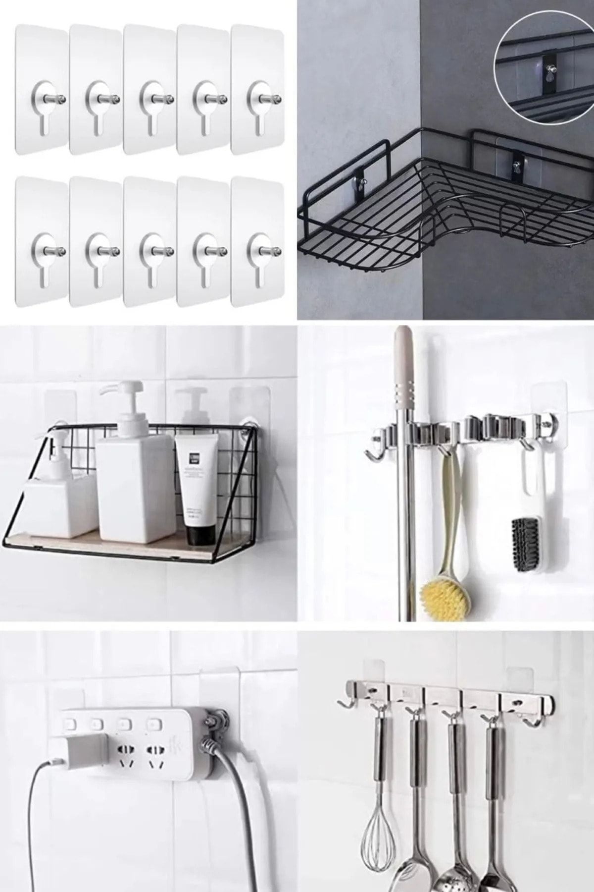Bayev 10 Adet Kiracılar Için Şeffaf Yapışkan Çivi Fotoğraf Çerçevesi Kolay Mutfak Banyo Duvar Askı