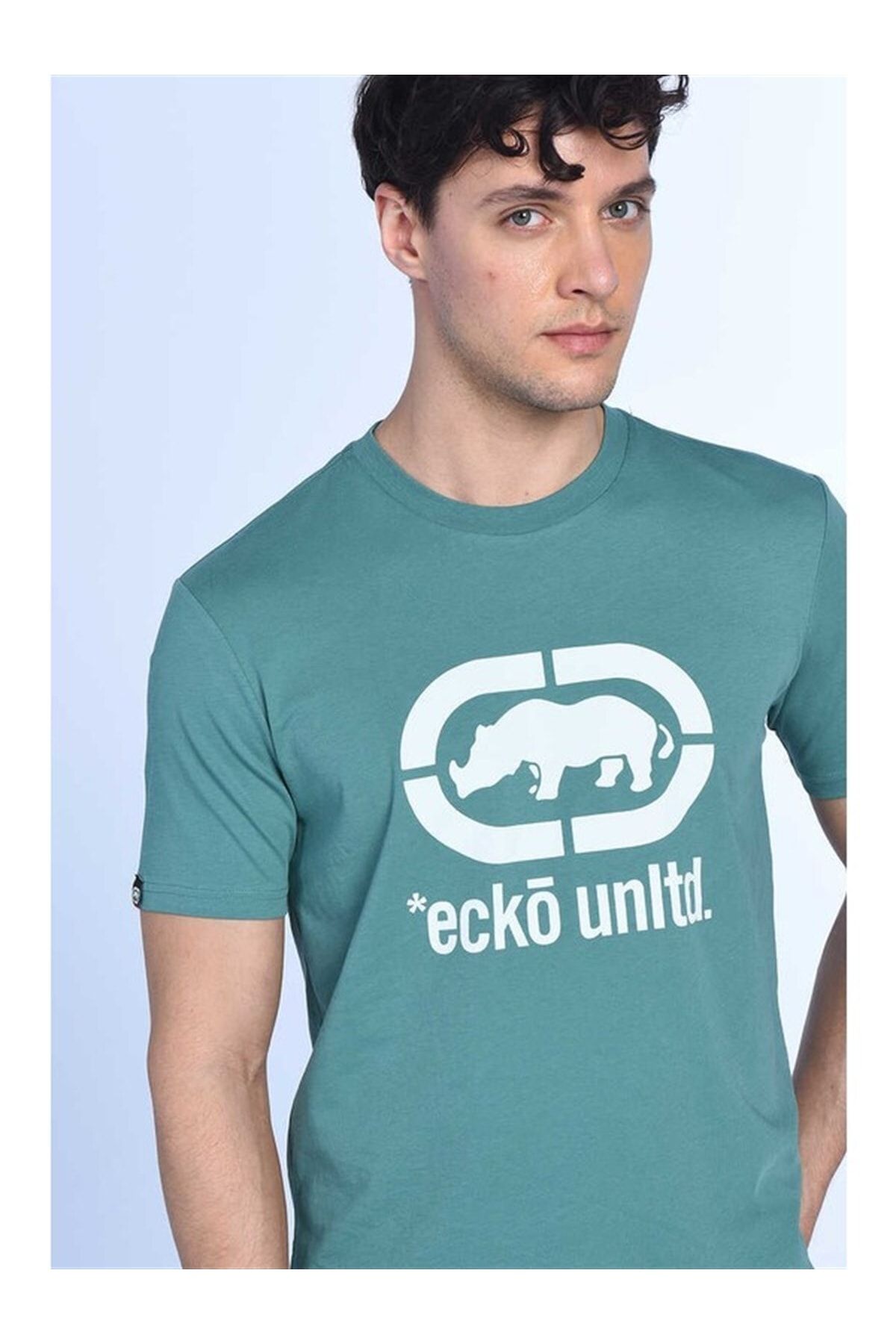 Ecko Unltd Ecko Unlimited Beyaz Logolu Bisiklet Yaka Koyu Yeşil Erkek Basic T-shirt