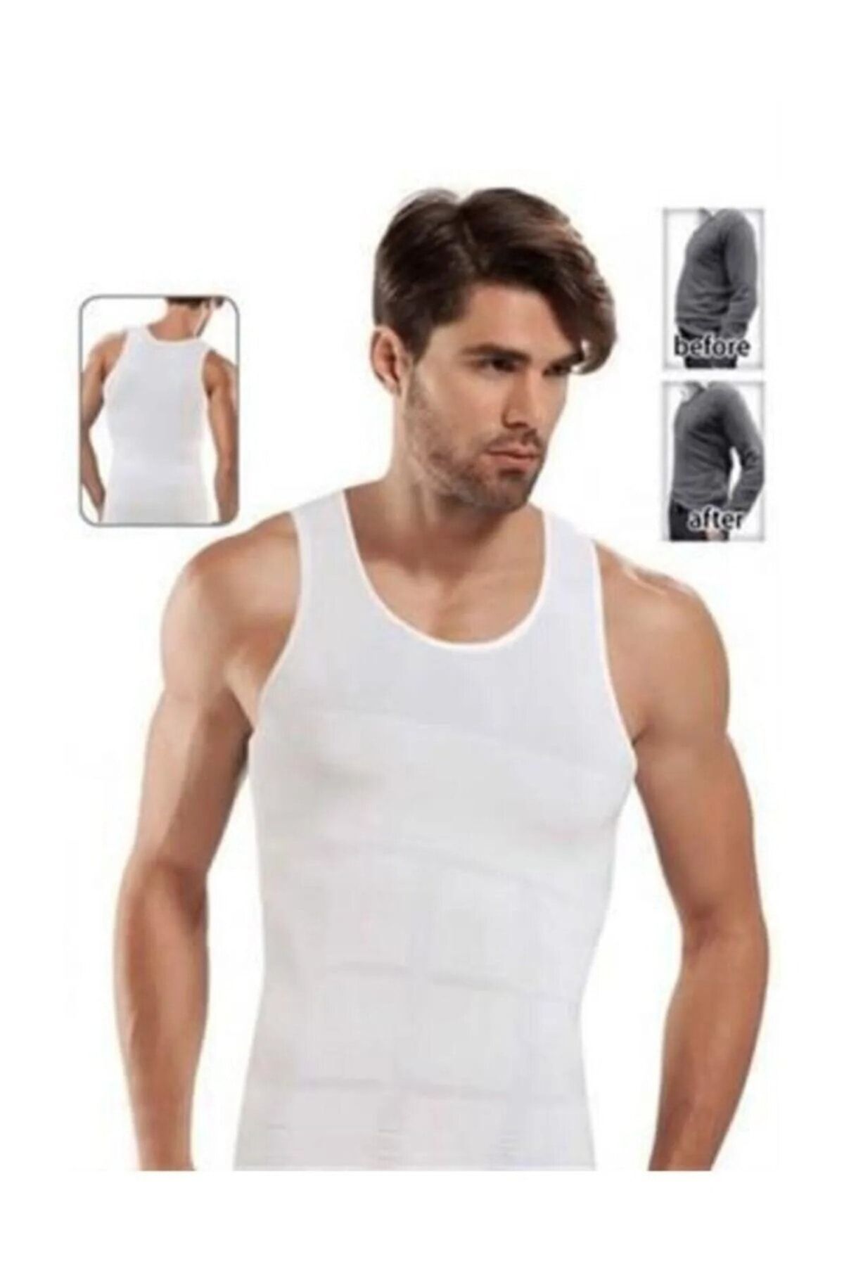 Sh Mağazacılık Premium Erkek Korse Bel Göğüs Göbek 2 Beden Incelten Toparlayıcı Sıkılaştırıcı Beyaz Atlet