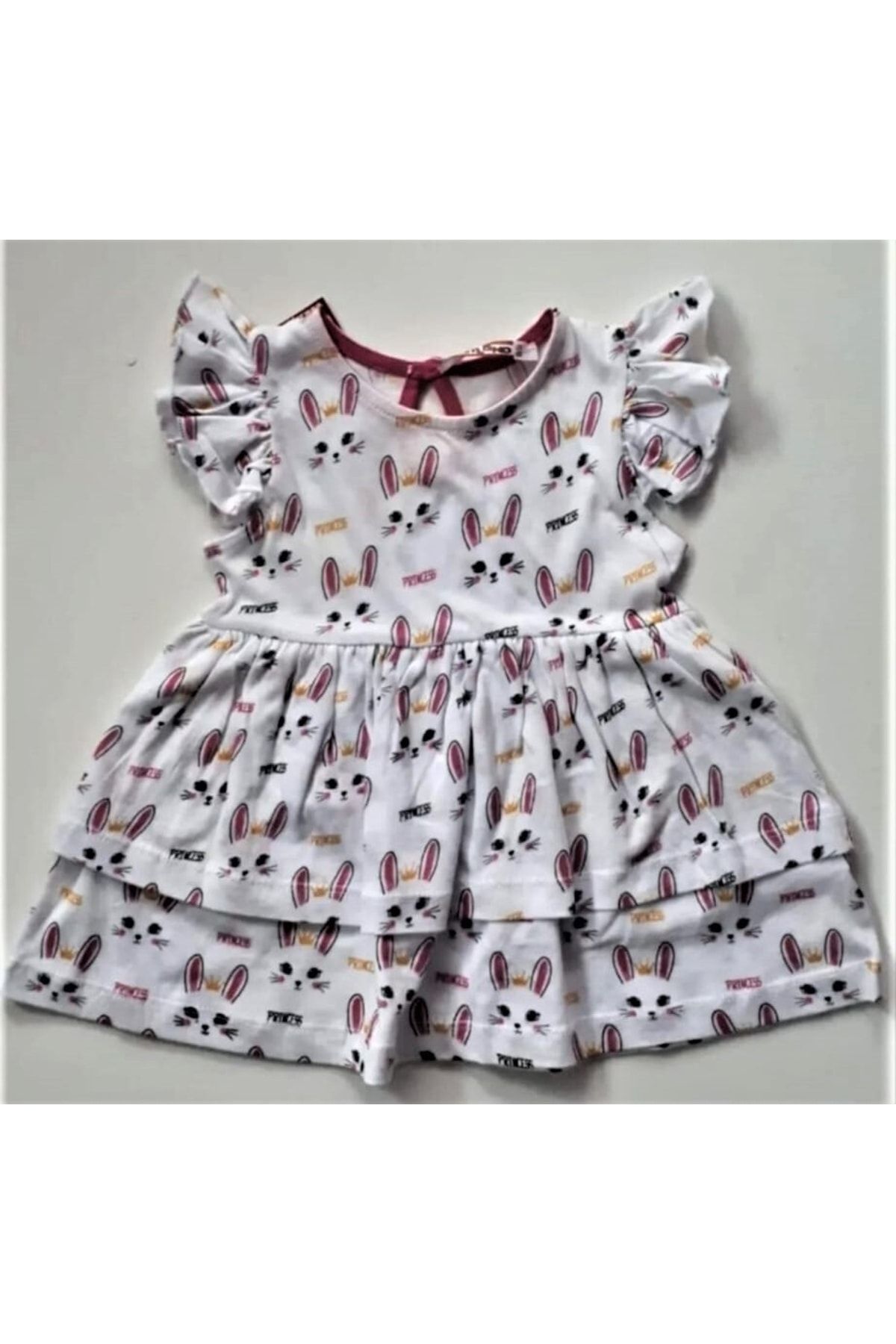 Zeyland Kız Bebek Çocuk Yazlık %100 Pamuk Cotton Beyaz Renk Tavşan Desenli Elbise